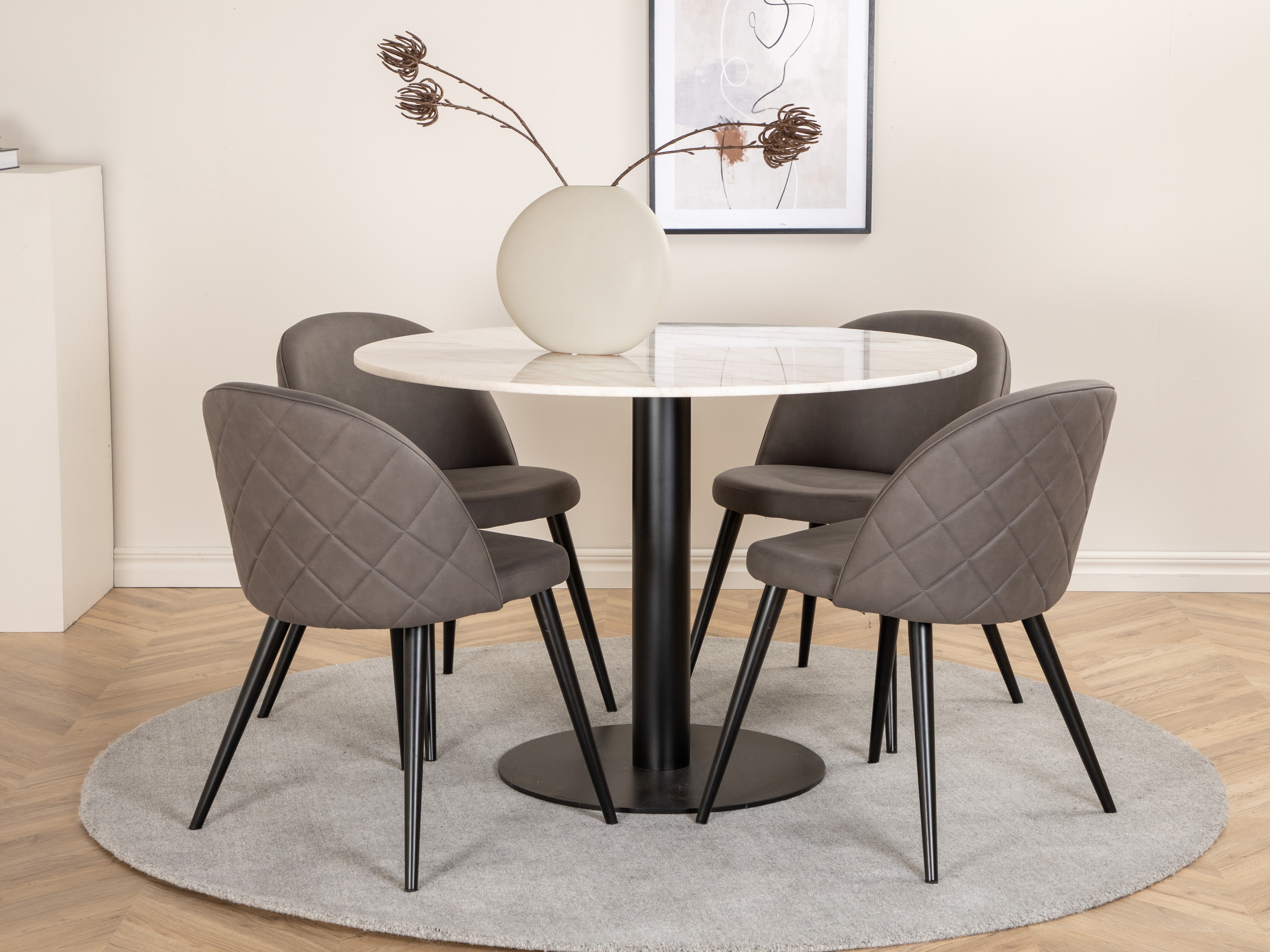 Table Dallas 175 (White marble + Black)