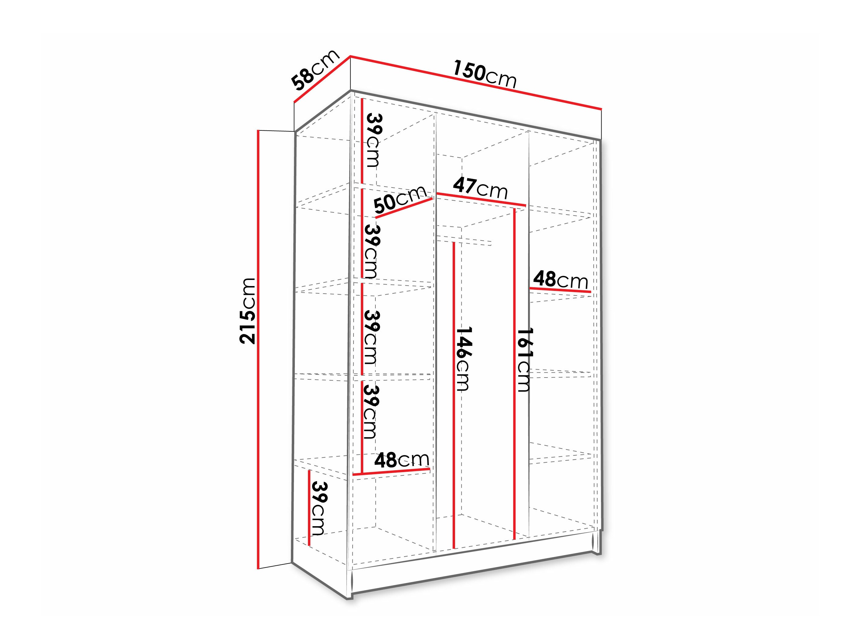 Wardrobe Closico Decoron I (White + Glossy white)