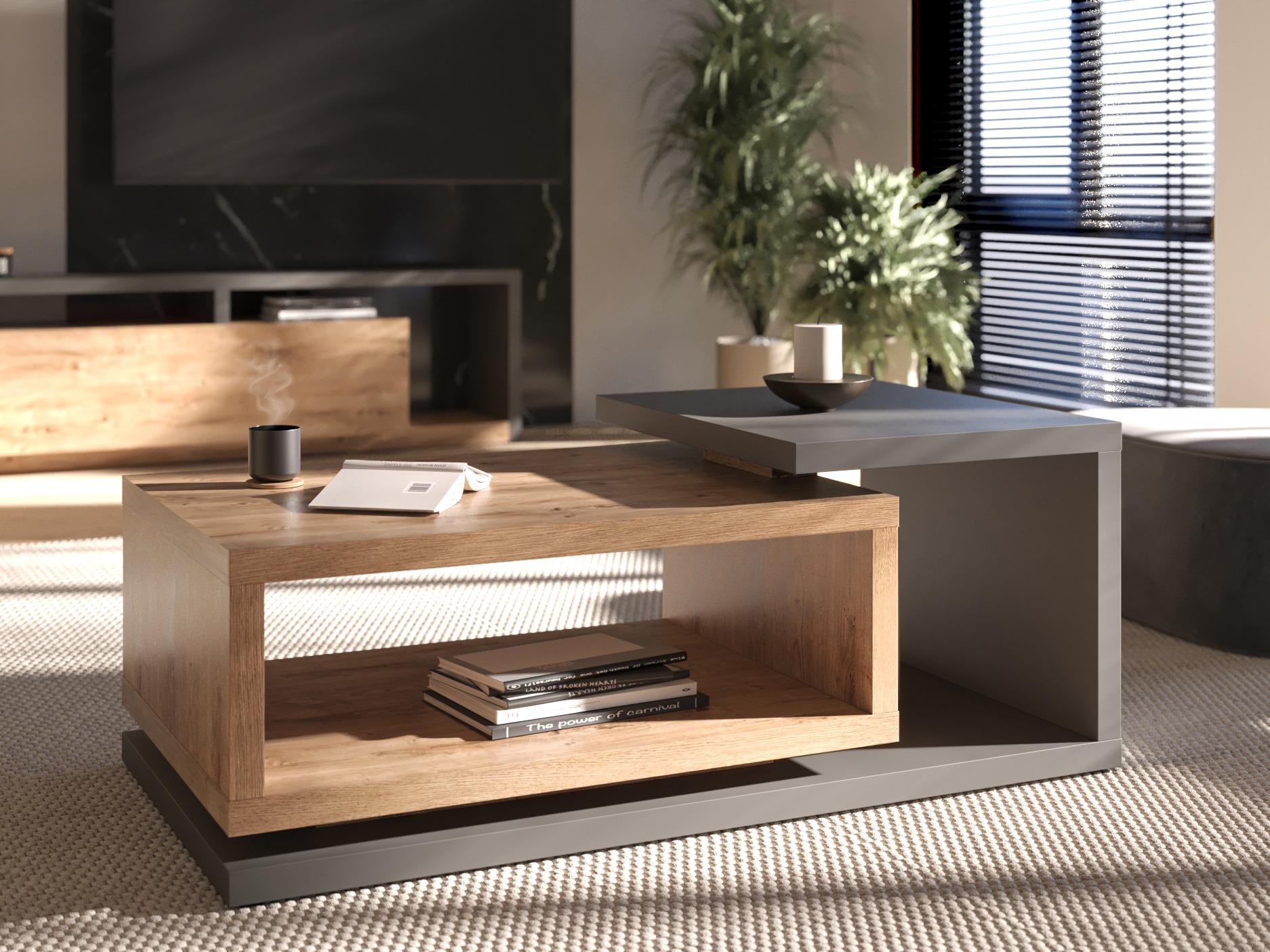 Coffee table Lutiva 104 (Anthracite + Ribbec oak)