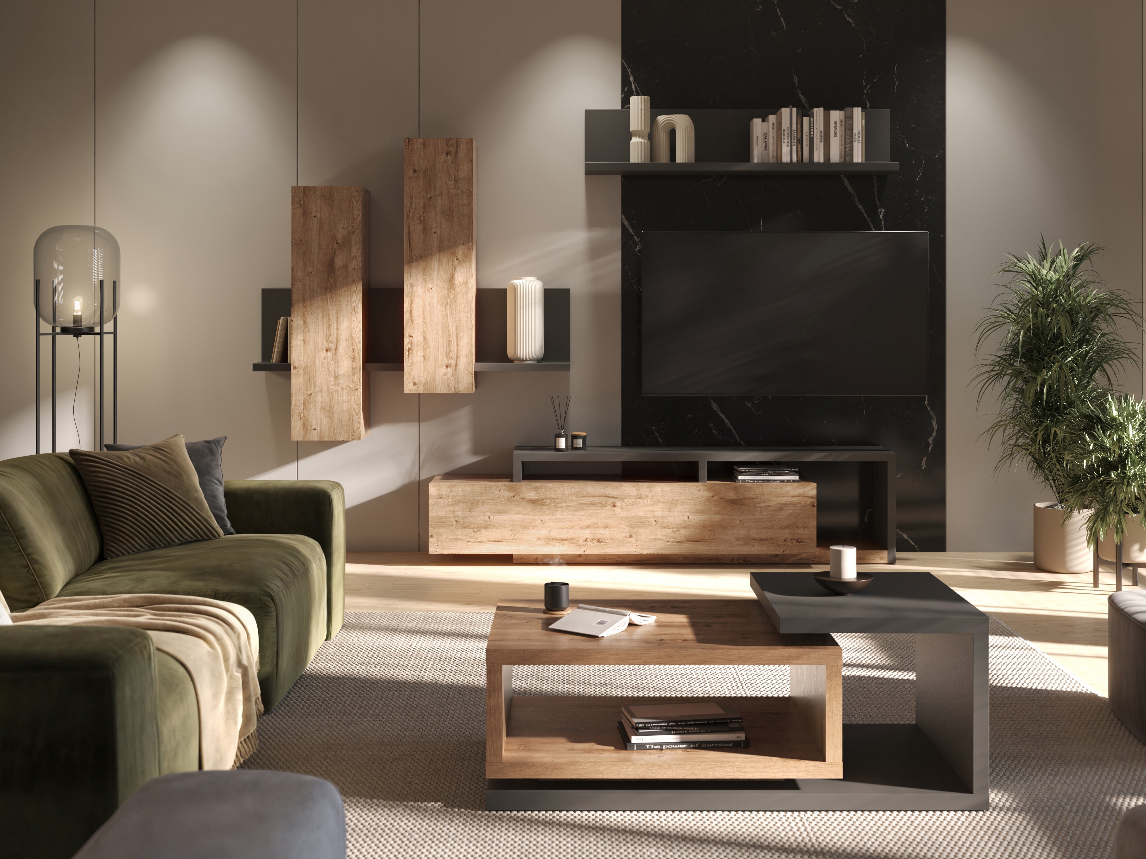 Coffee table Lutiva 104 (Anthracite + Ribbec oak)
