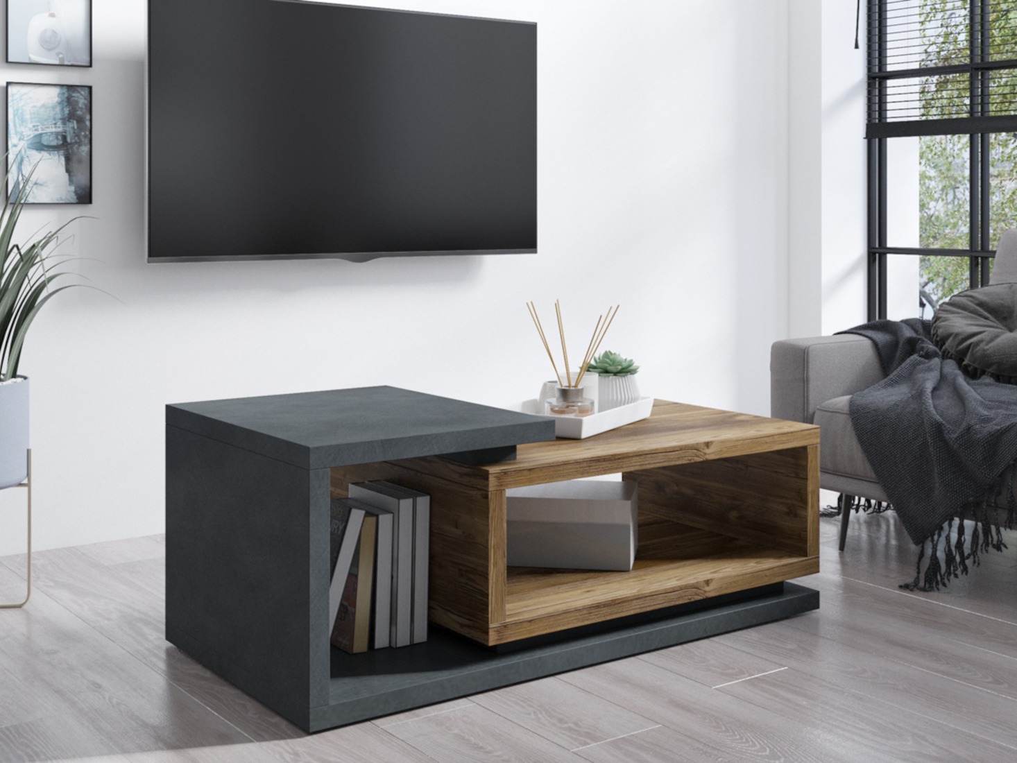 Coffee table Lutiva 104 (Matera grey + Dark spruce)