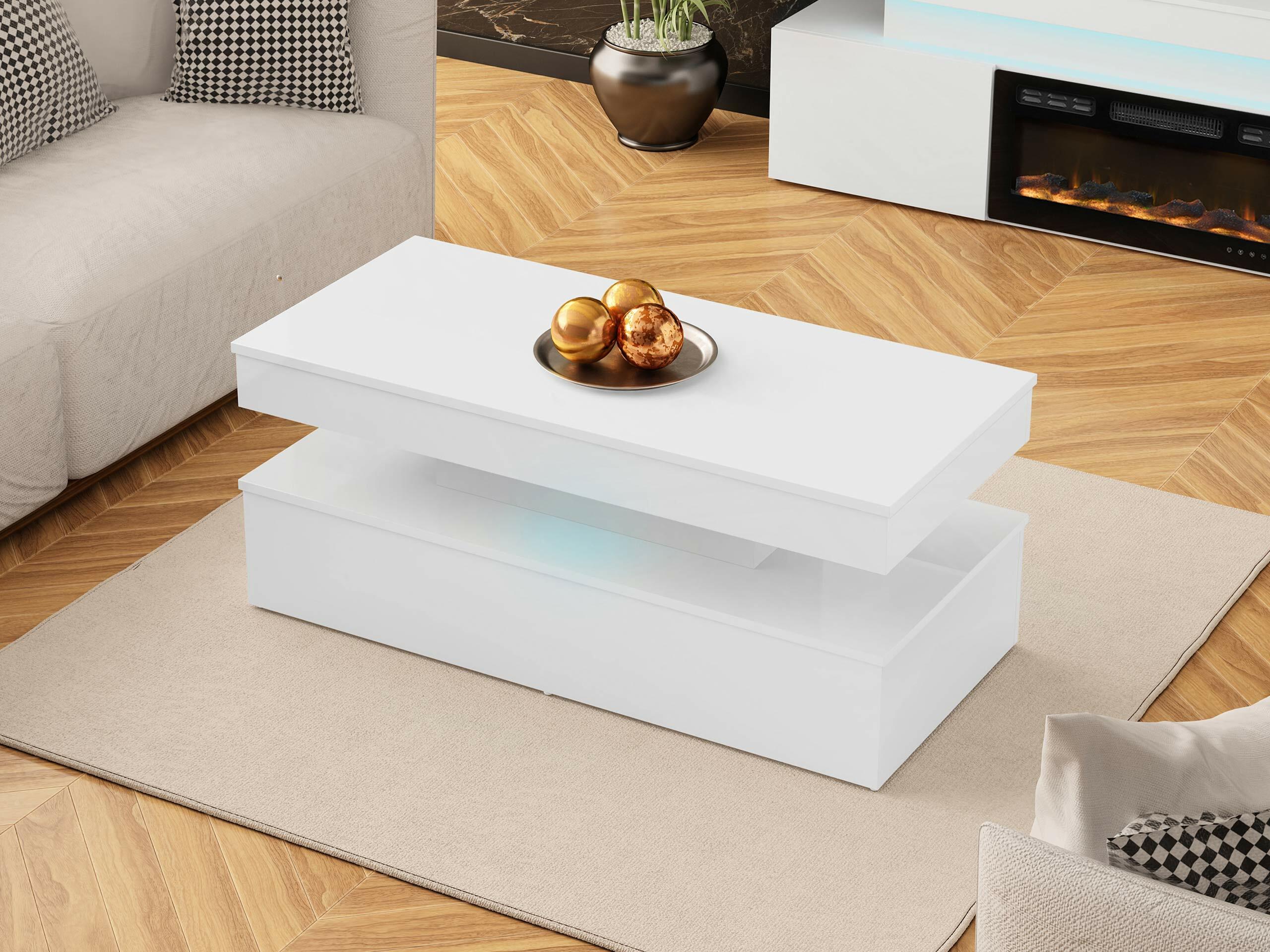 Coffee table Monfero 100 (White + Glossy white)