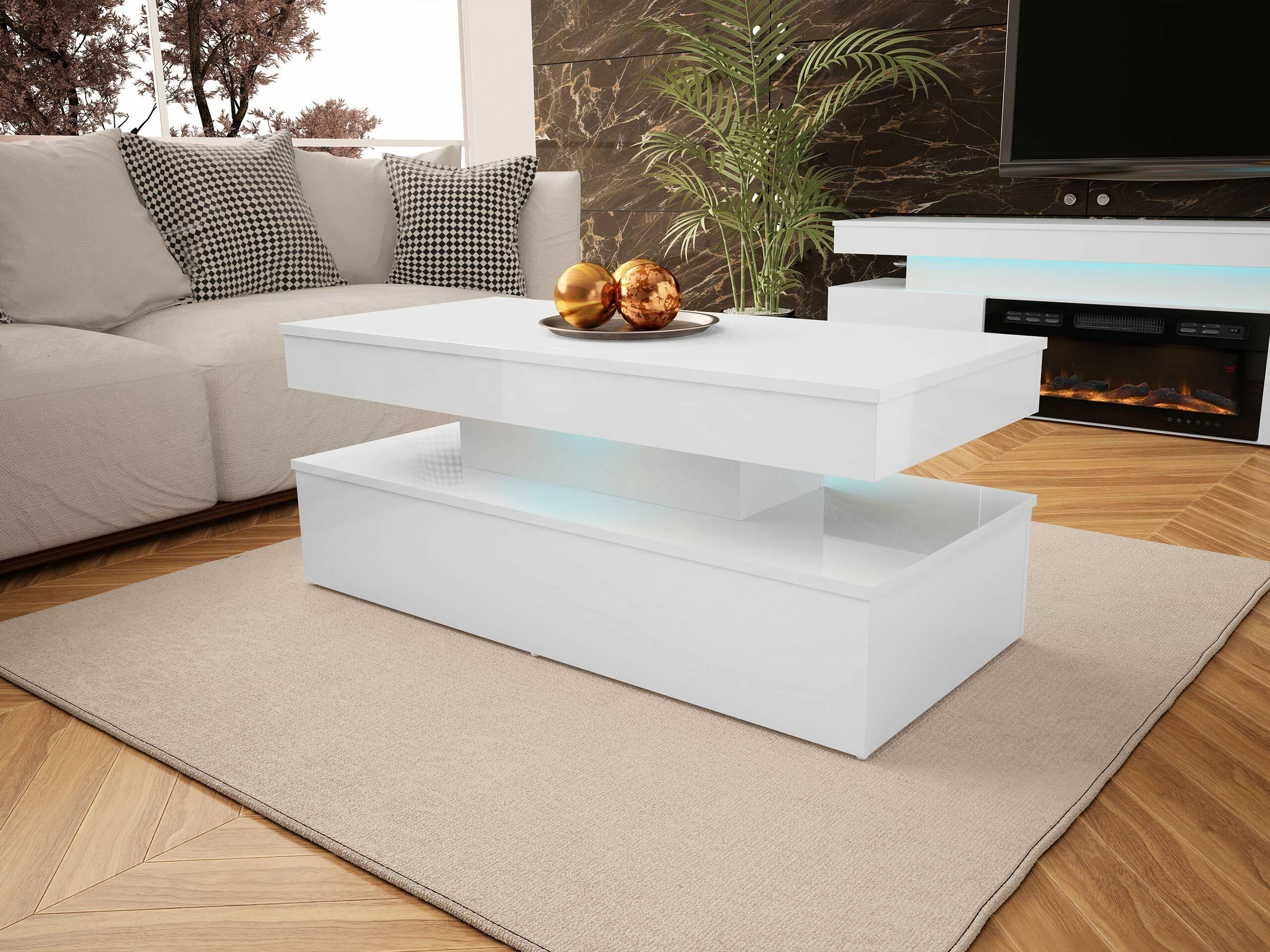 Coffee table Monfero (White + Glossy white)