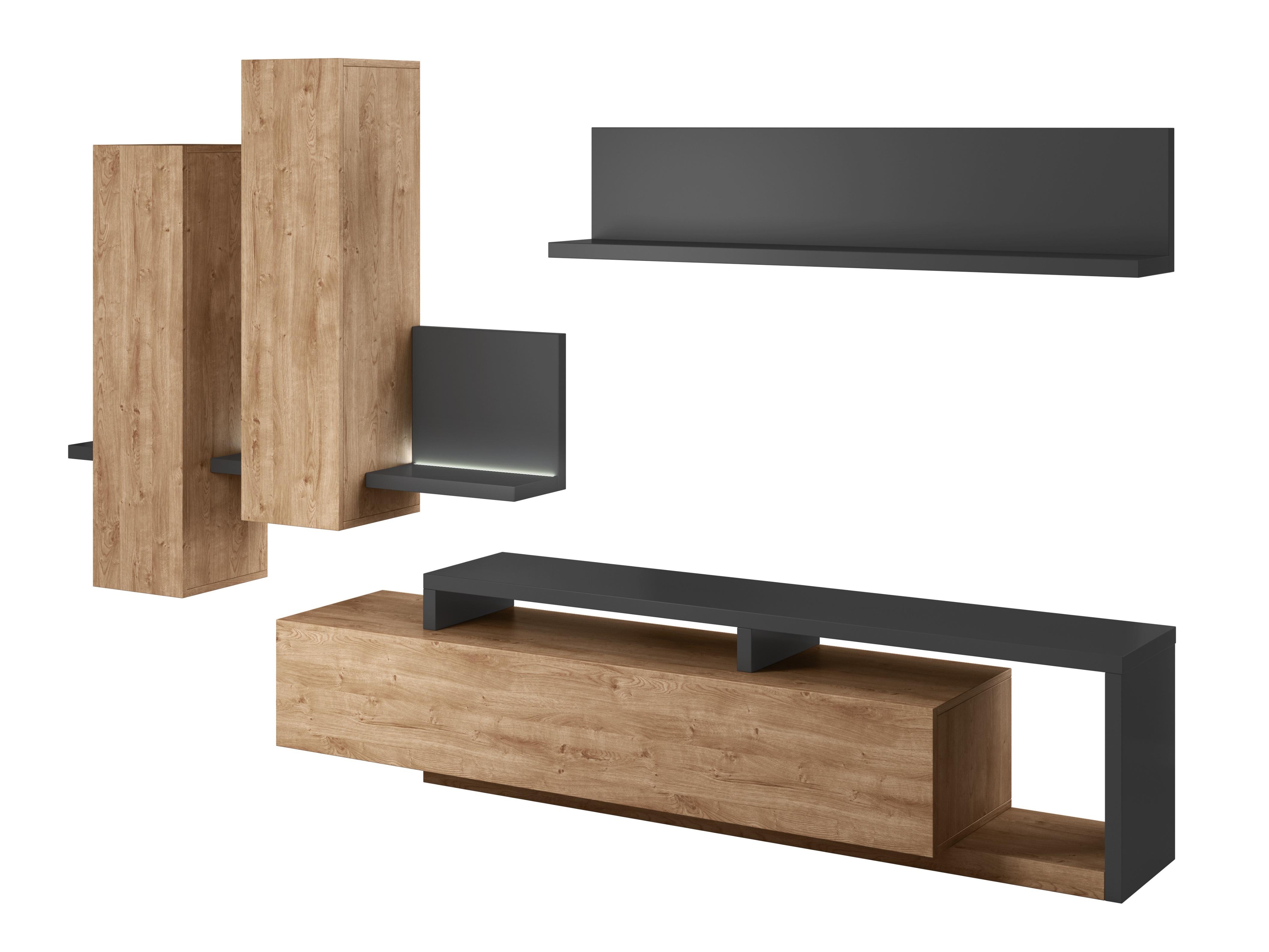 Living room set Lutiva 100 (Anthracite + Ribbec oak)