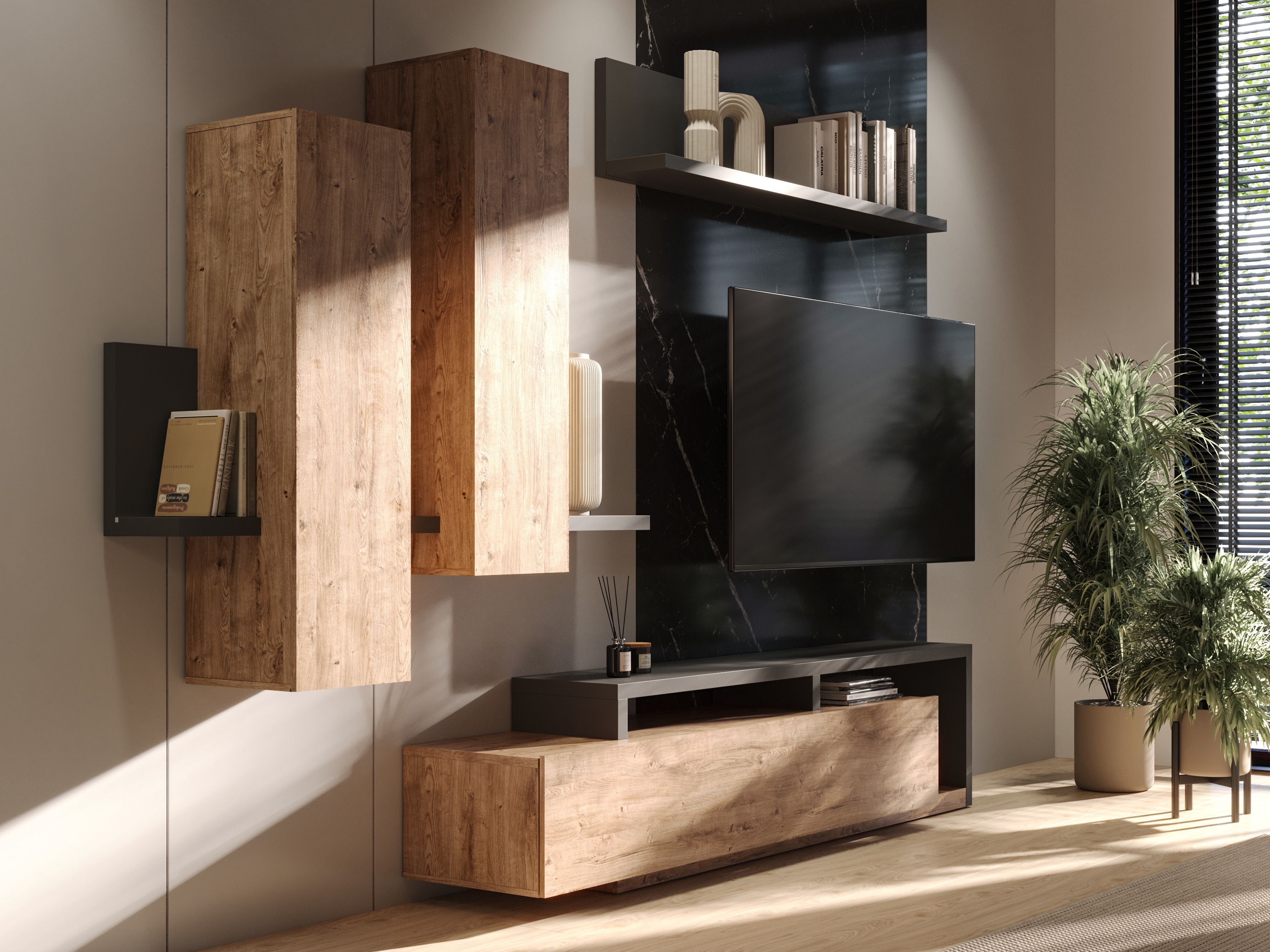 Living room set Lutiva 100 (Anthracite + Ribbec oak)