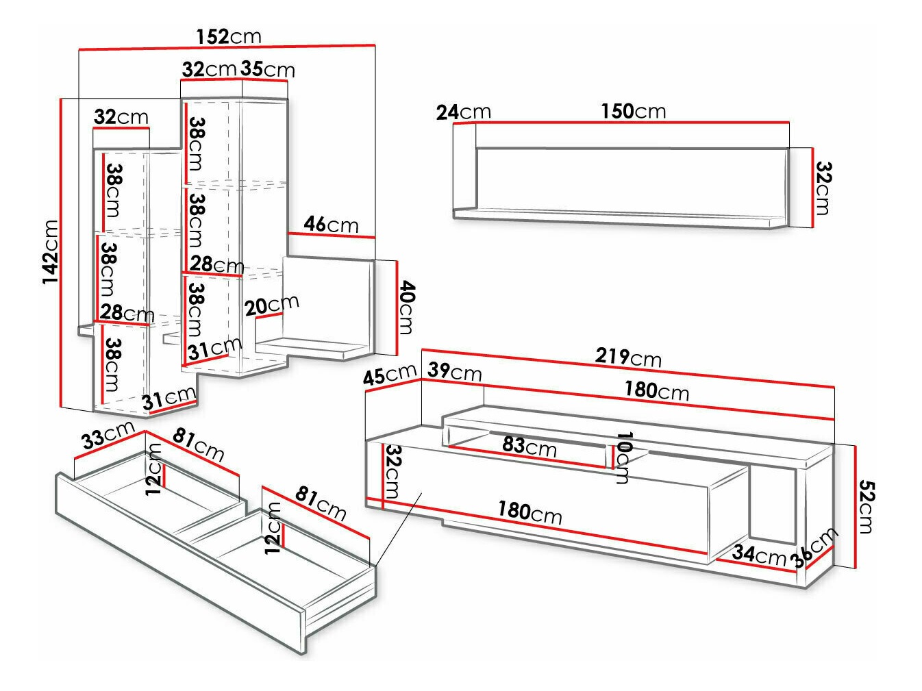 Living room set Lutiva 100 (White + Concrete)