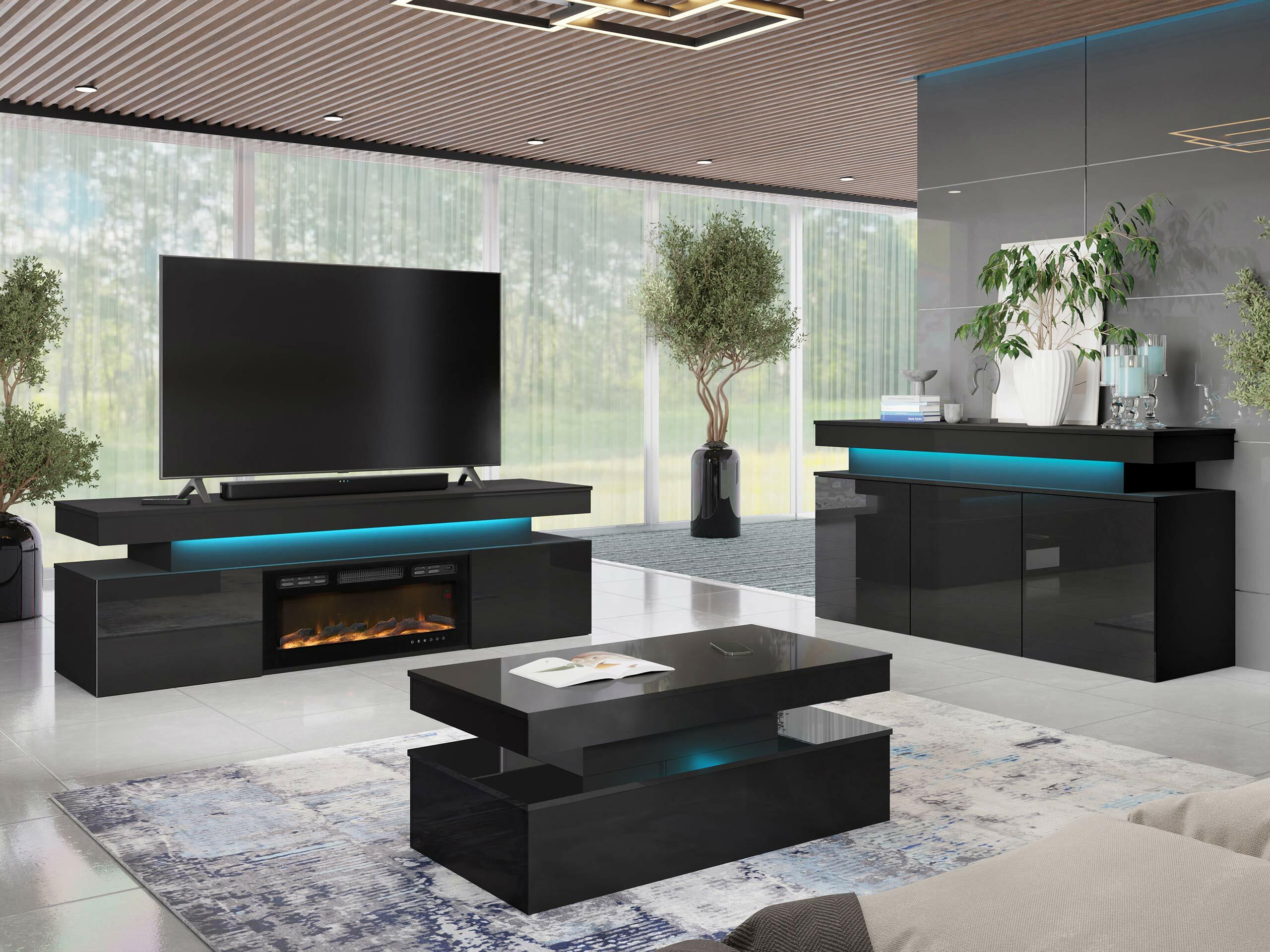 Living room set Monfero I (Black + Glossy black)