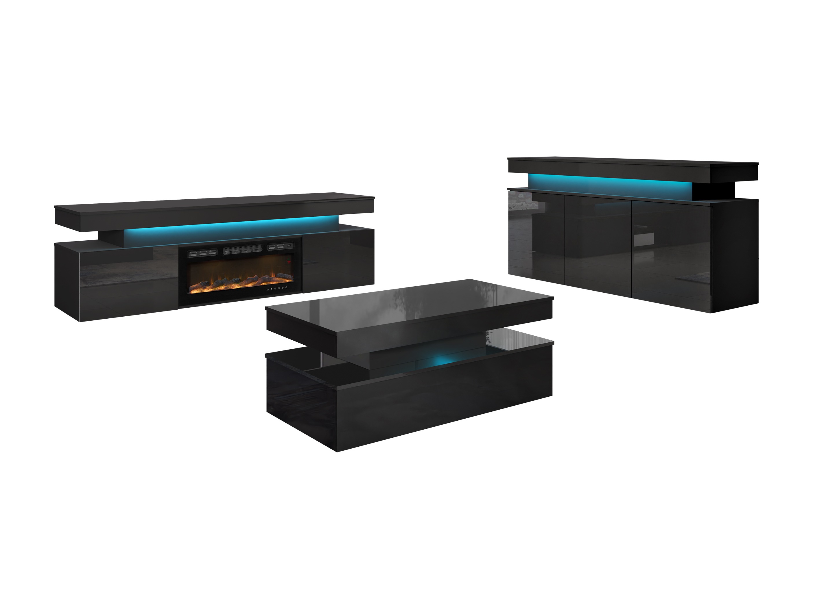 Living room set Monfero I (Black + Glossy black)