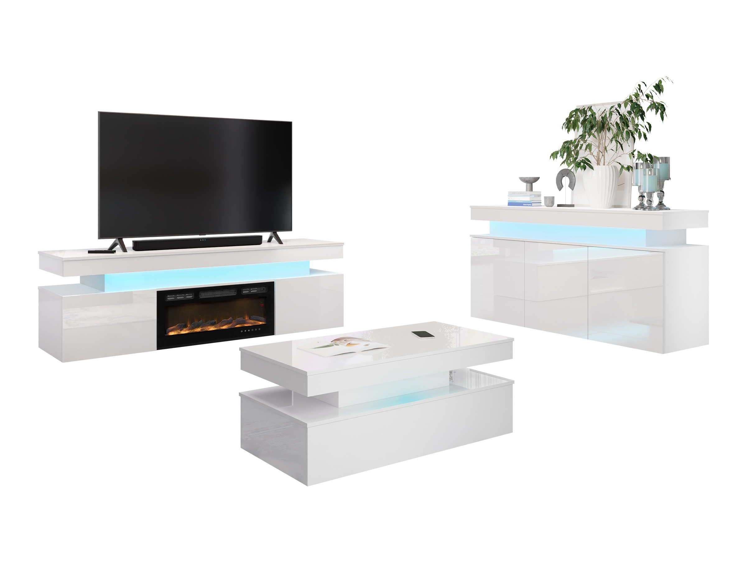 Living room set Monfero I (White + Glossy white)
