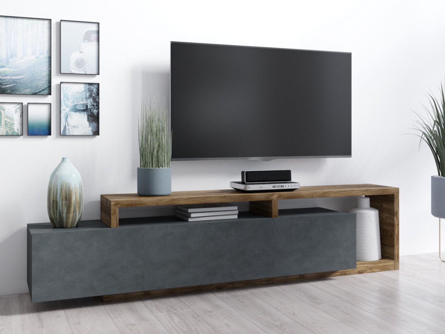 TV stand Lutiva 103 (Matera grey + Dark spruce)
