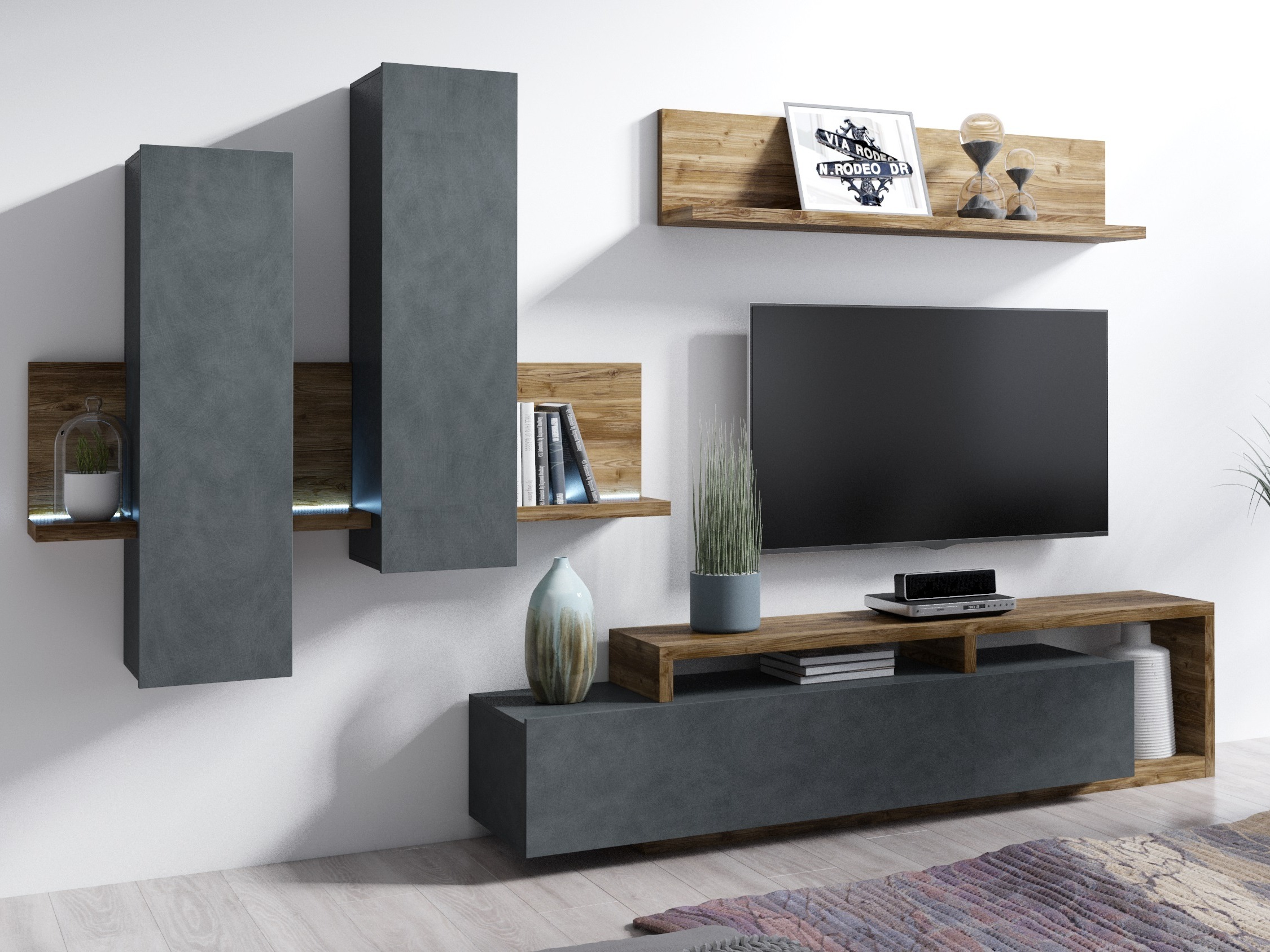 TV stand Lutiva 103 (Matera grey + Dark spruce)