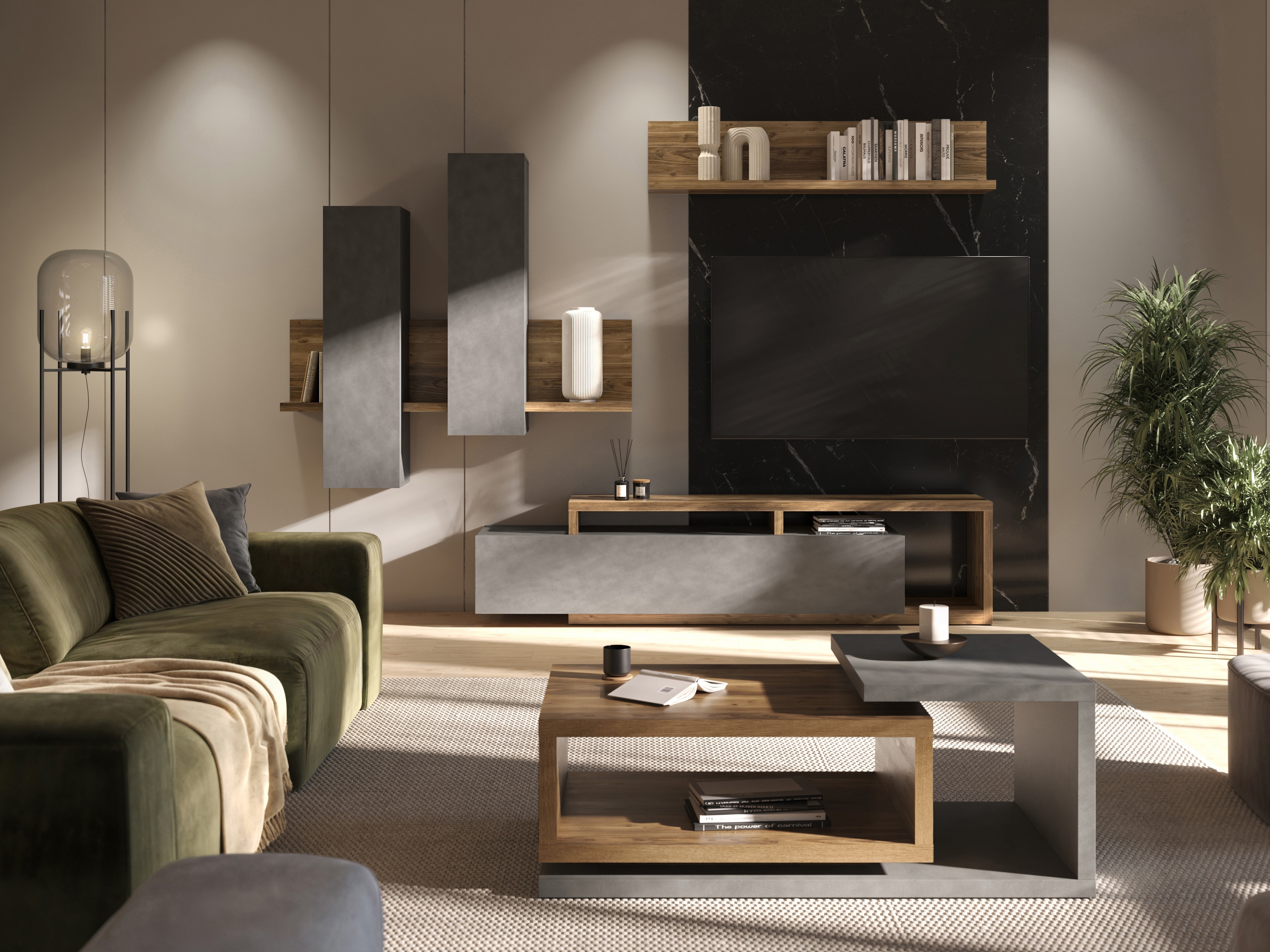 TV stand Lutiva 103 (Matera grey + Dark spruce)