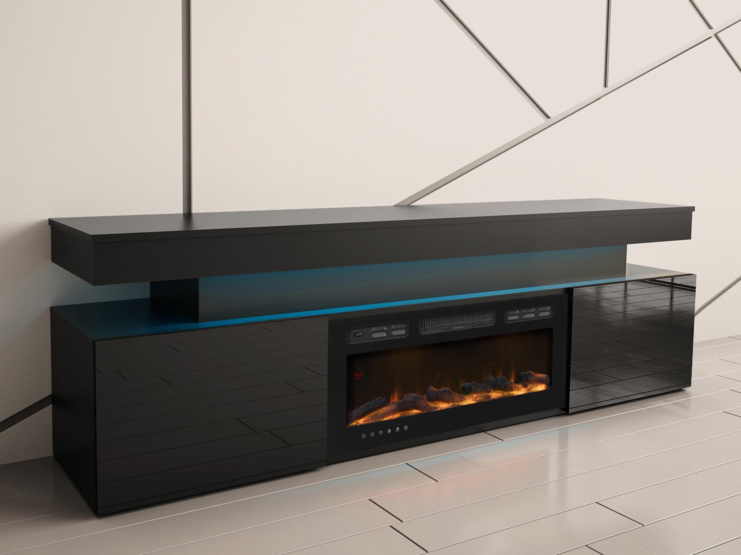 TV stand Monfero I (Black + Glossy black)