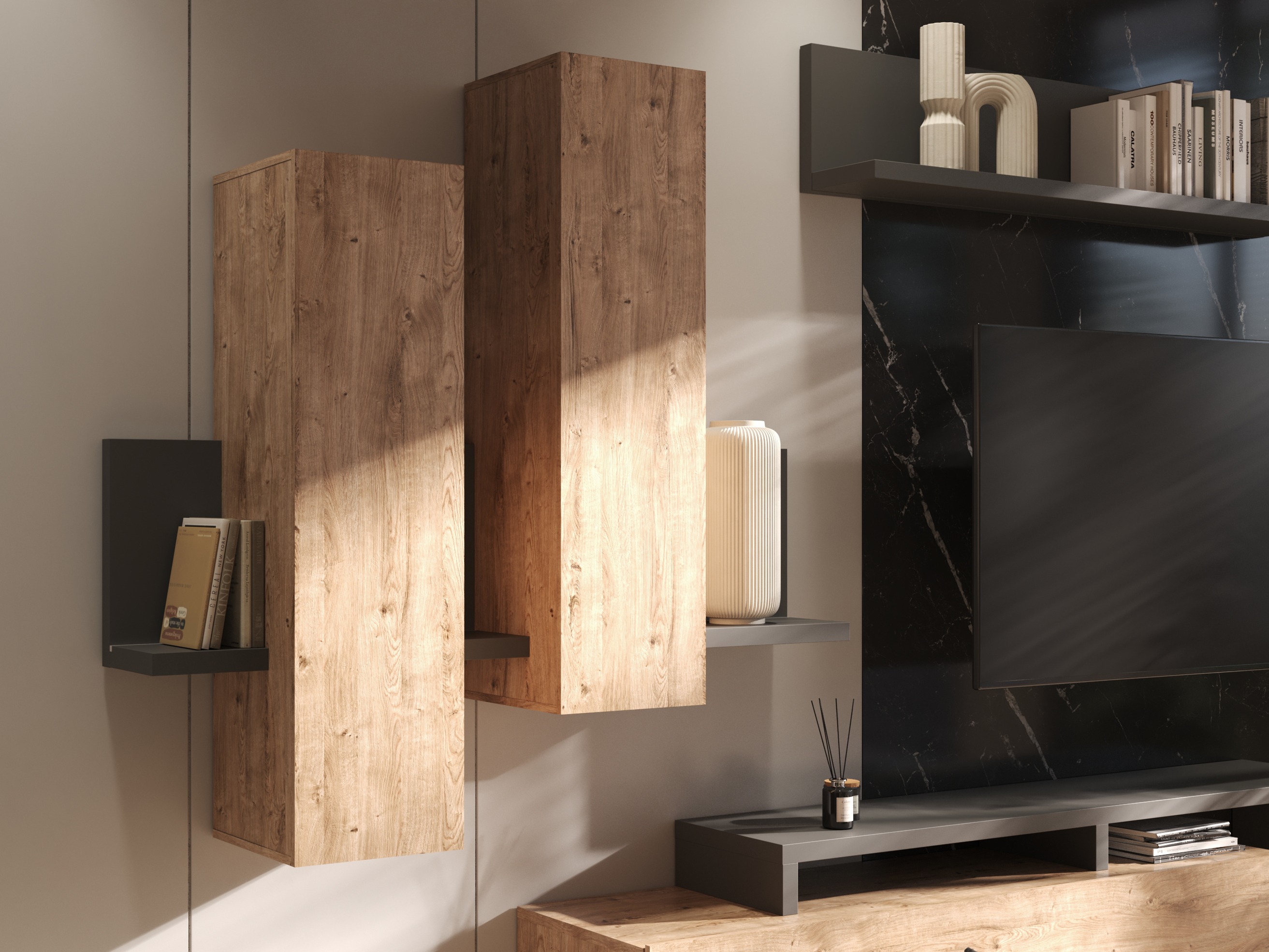 Wall cabinet Lutiva 101 (Anthracite + Ribbec oak)