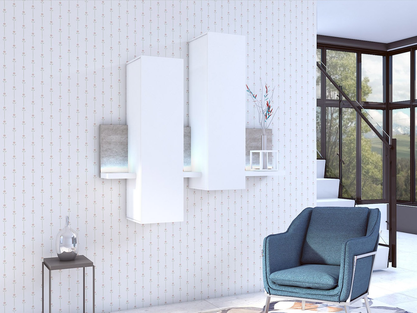 Wall cabinet Lutiva 101 (White + Concrete)