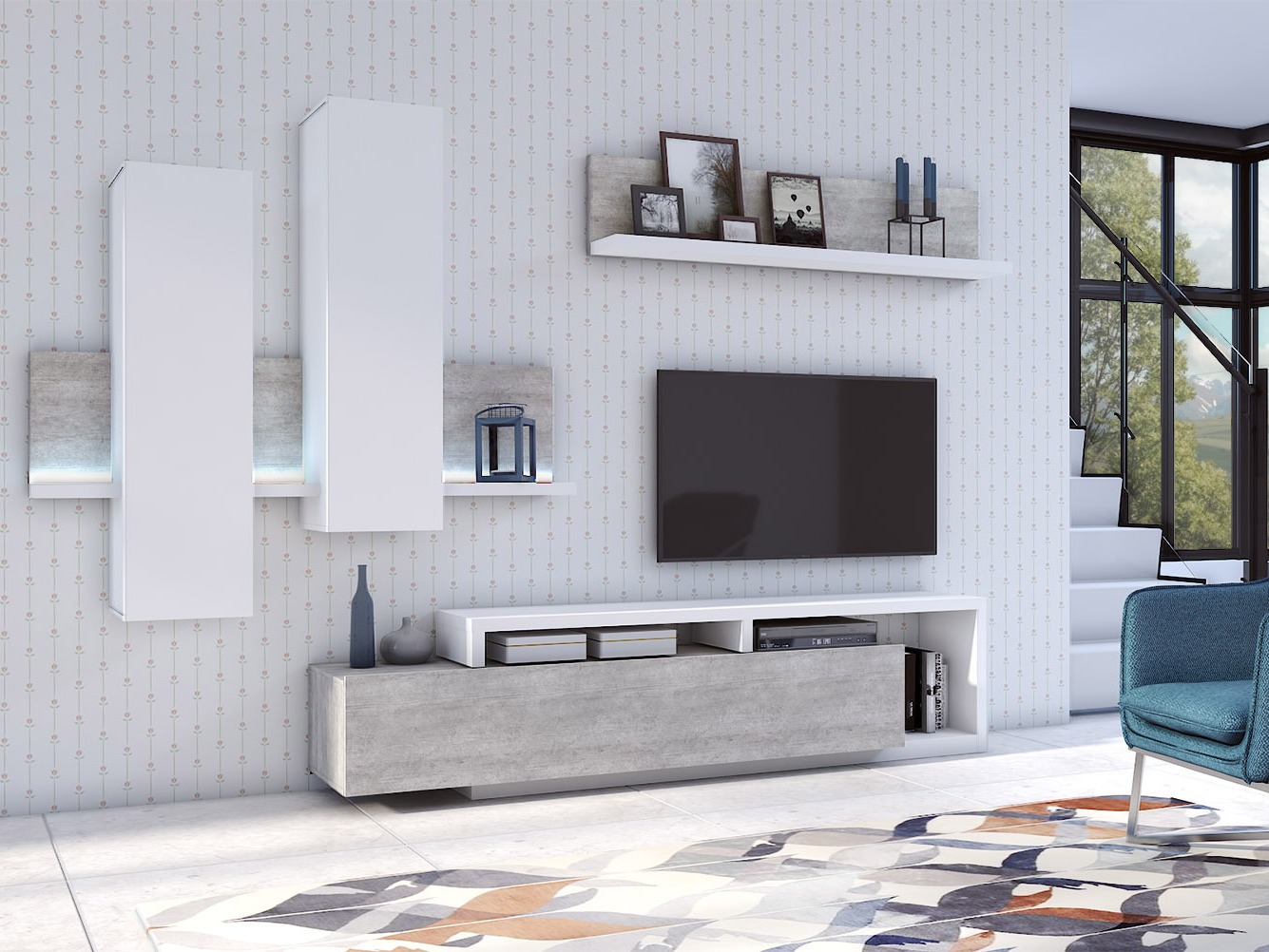 Wall cabinet Lutiva 101 (White + Concrete)