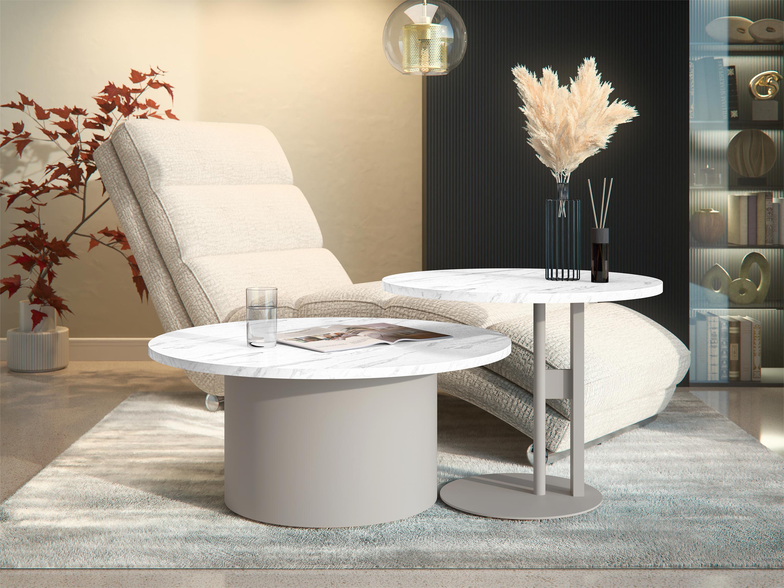 Nest of coffee tables Oswego 160 (White marble)