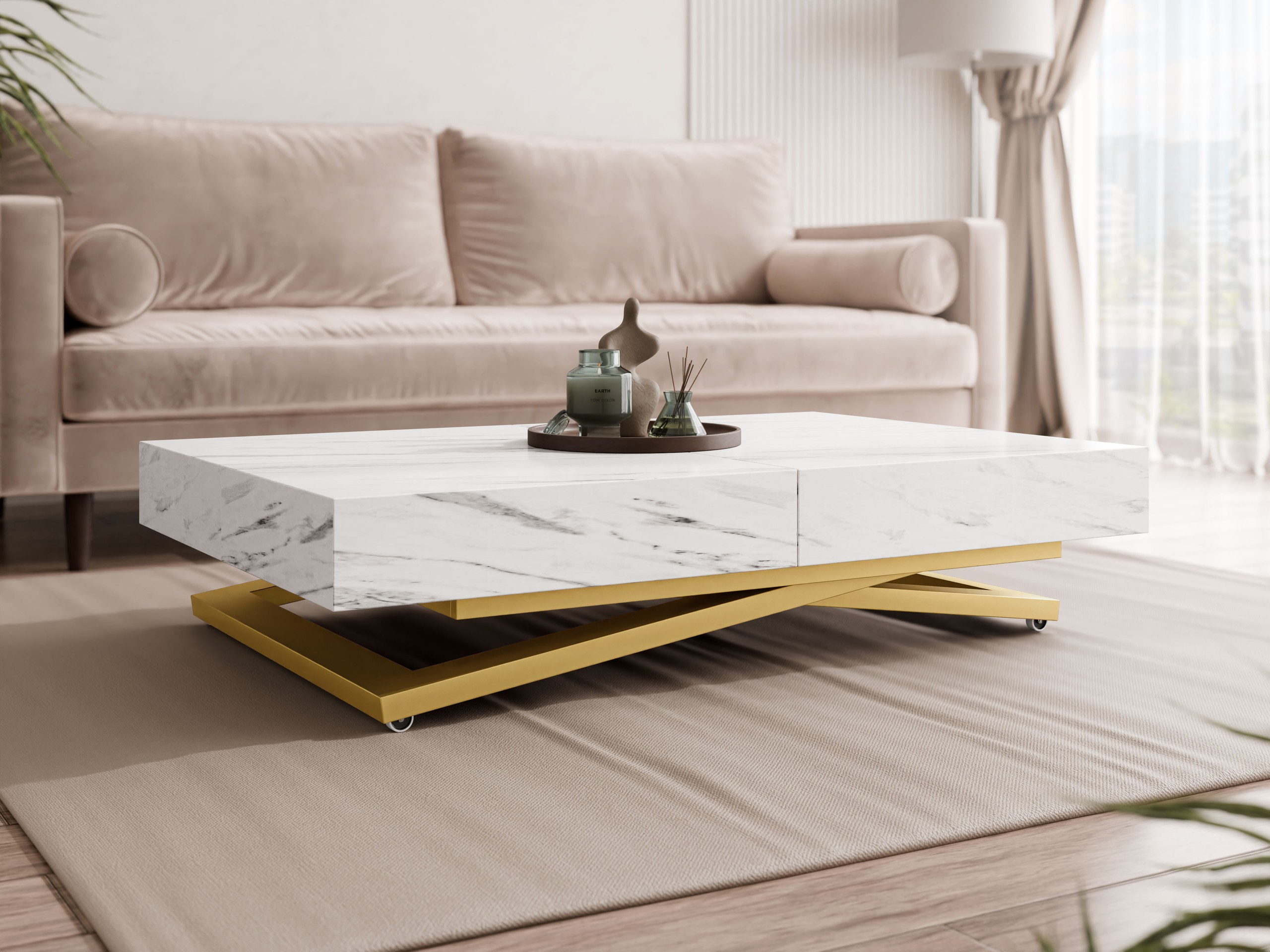 Coffee table transformer Oswego 173 (White marble)