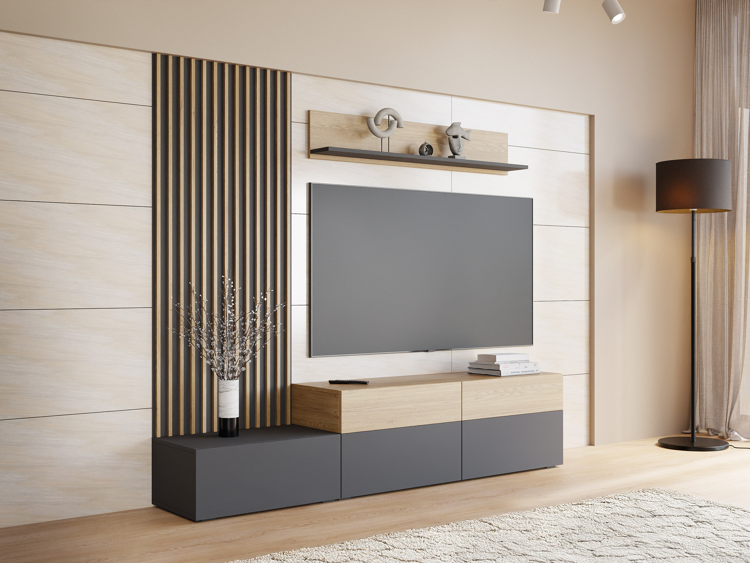 Living room set Comfivo Munium I (Graphite + Oak)