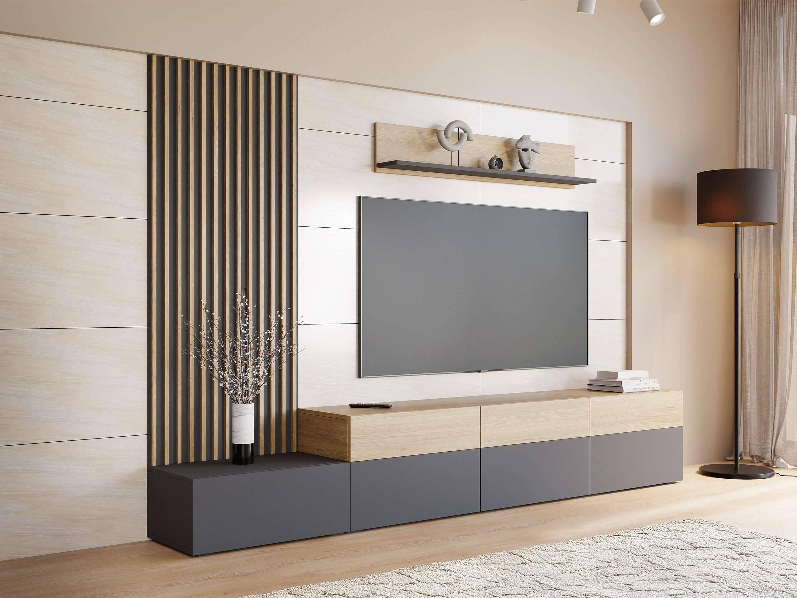 Living room set Comfivo Munium II (Graphite + Oak)