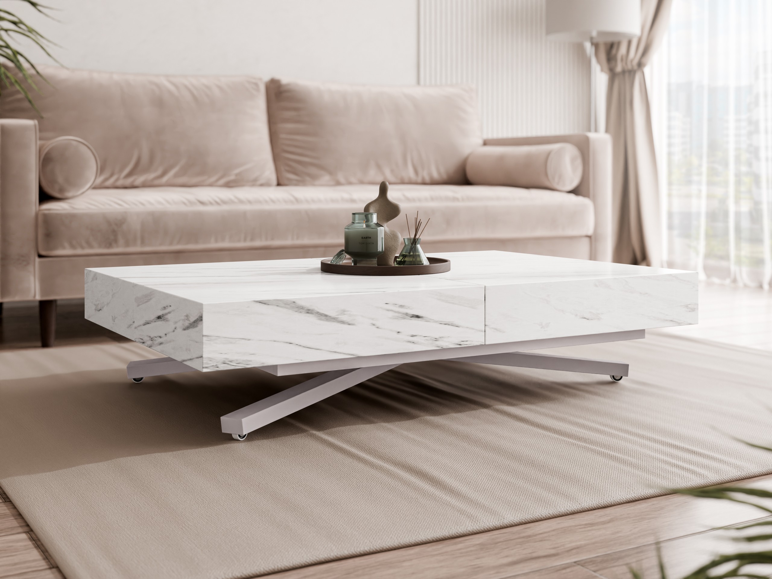 Coffee table transformer Oswego 177 (White marble)