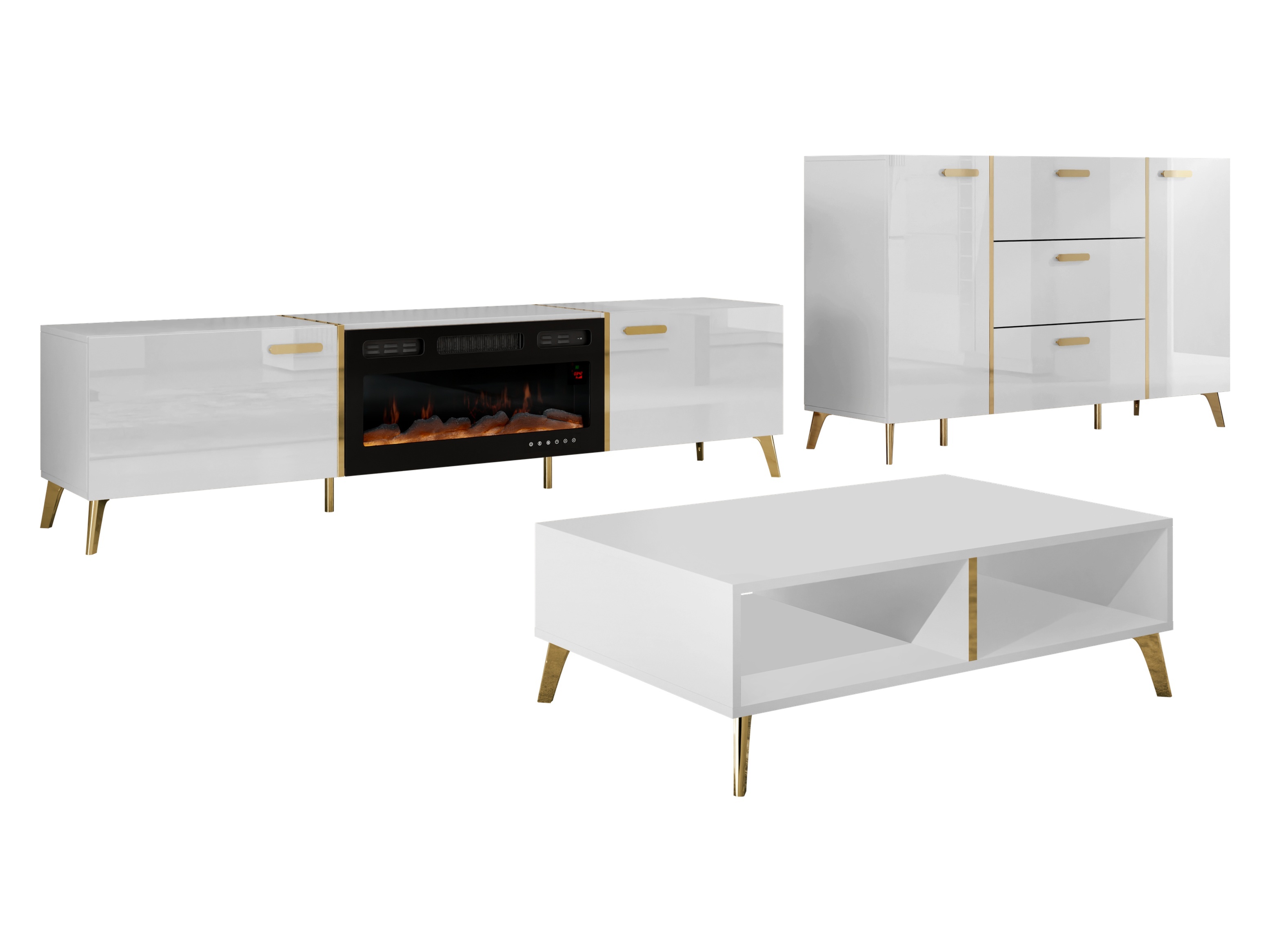 Living room set Comfivo Capella (White + Glossy white)