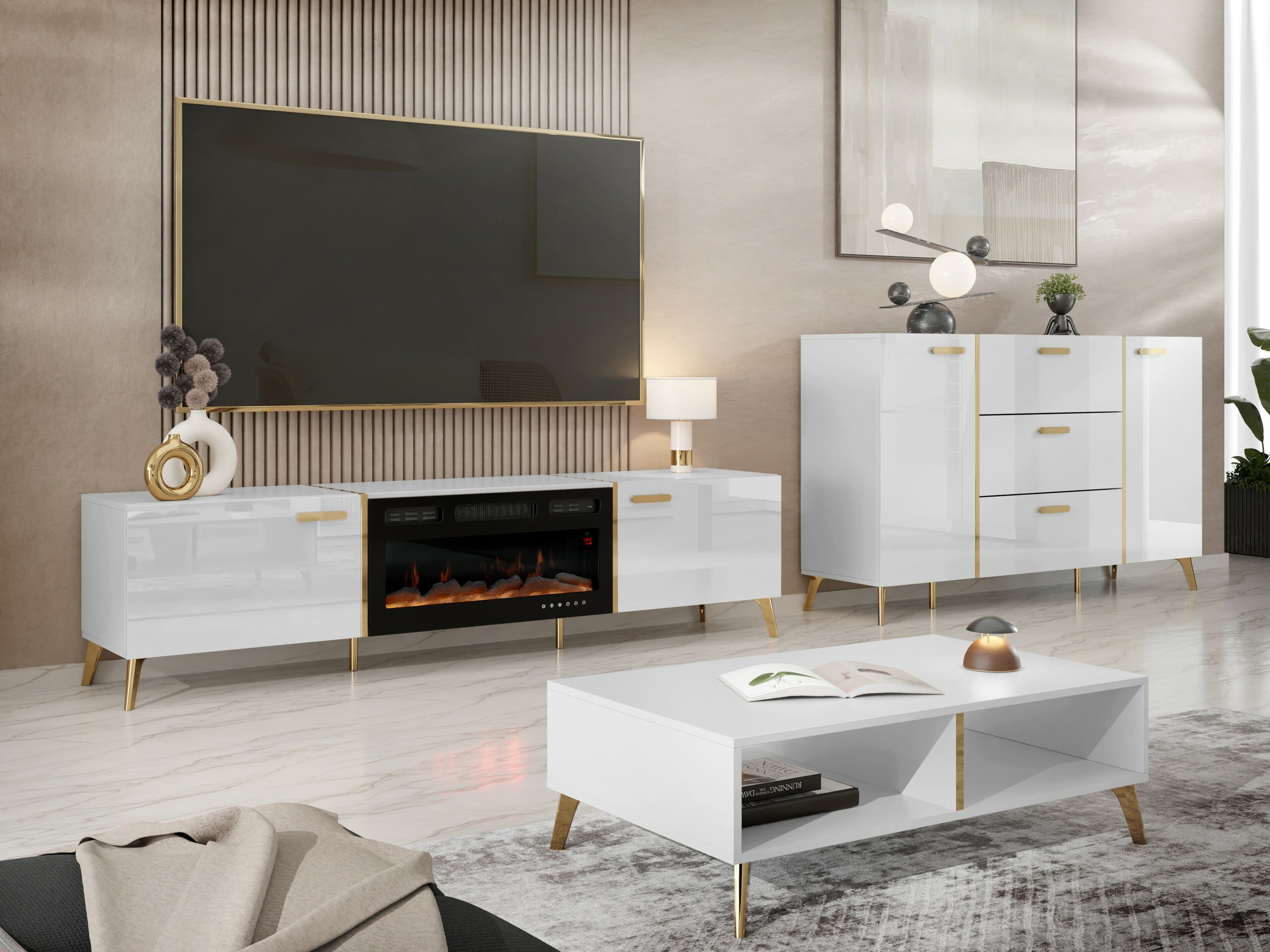 Living room set Comfivo Capella (White + Glossy white)