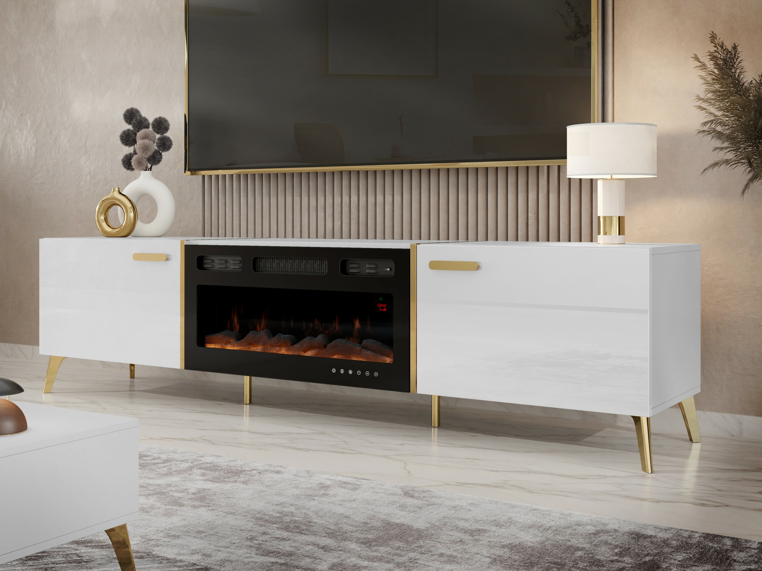 TV stand Comfivo Teslomo 112 (White + Glossy white)