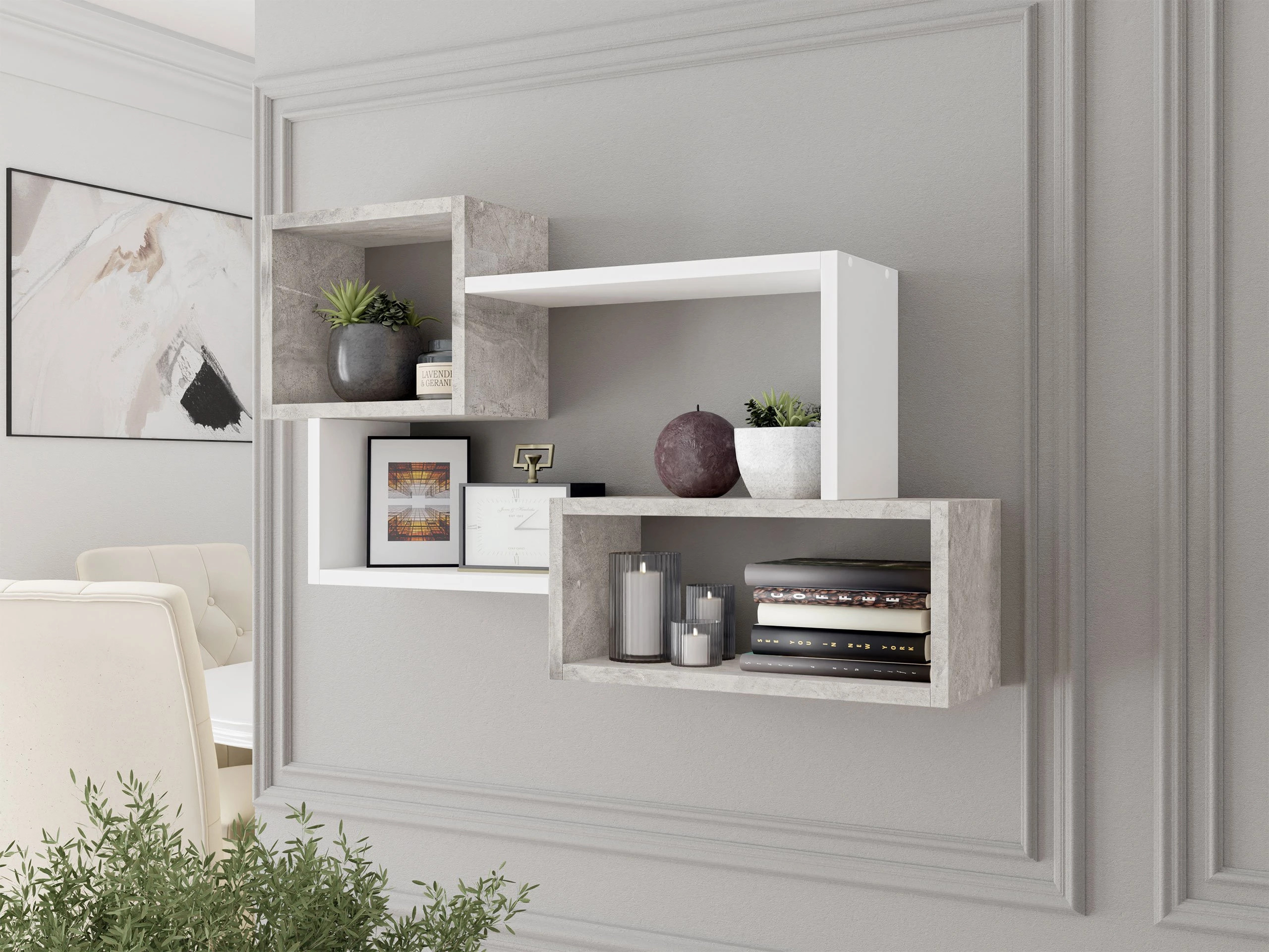 Wall shelf Lexicon II (Concrete + White)