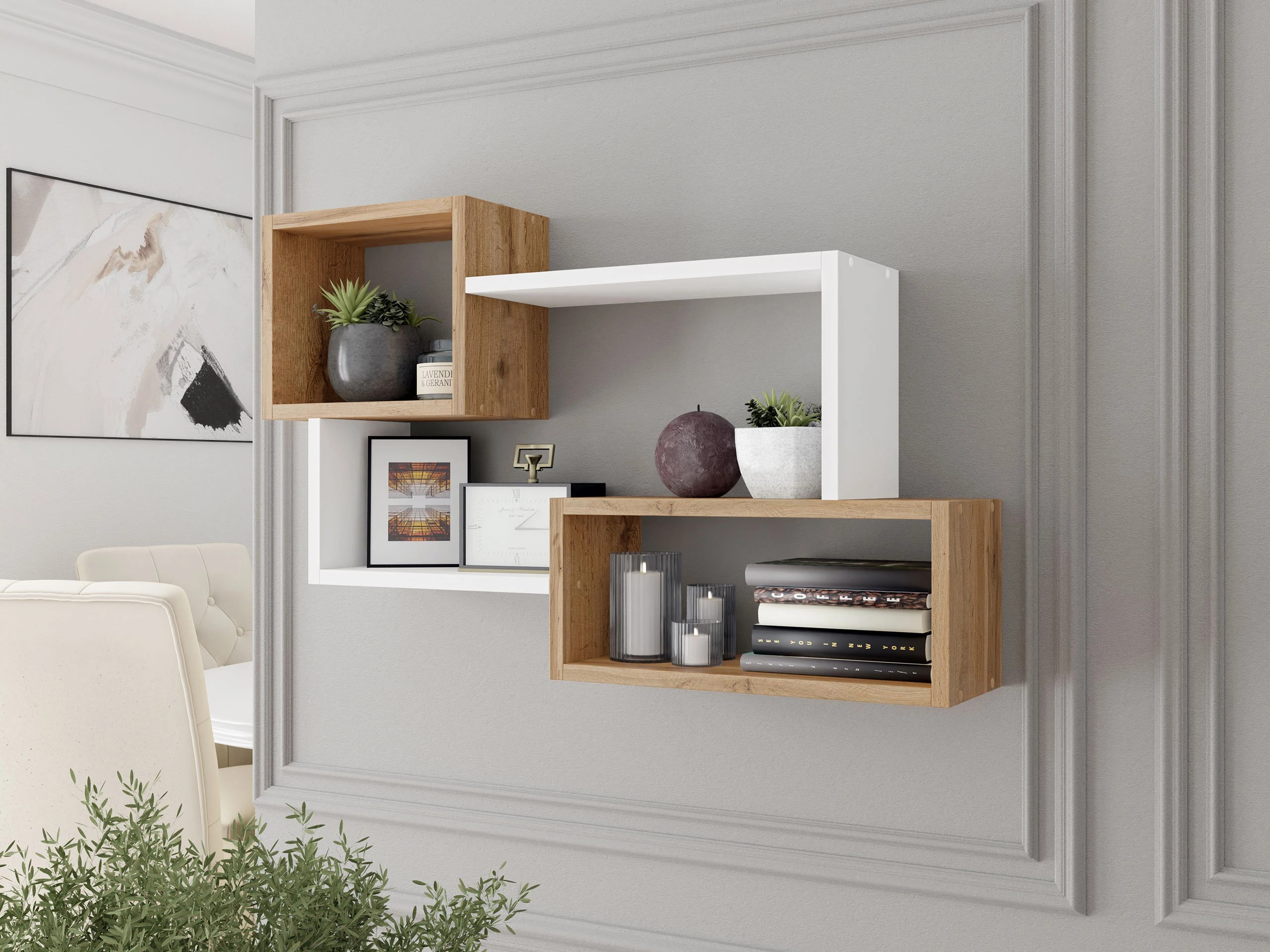 Wall shelf Lexicon II (Wotan Oak + White)