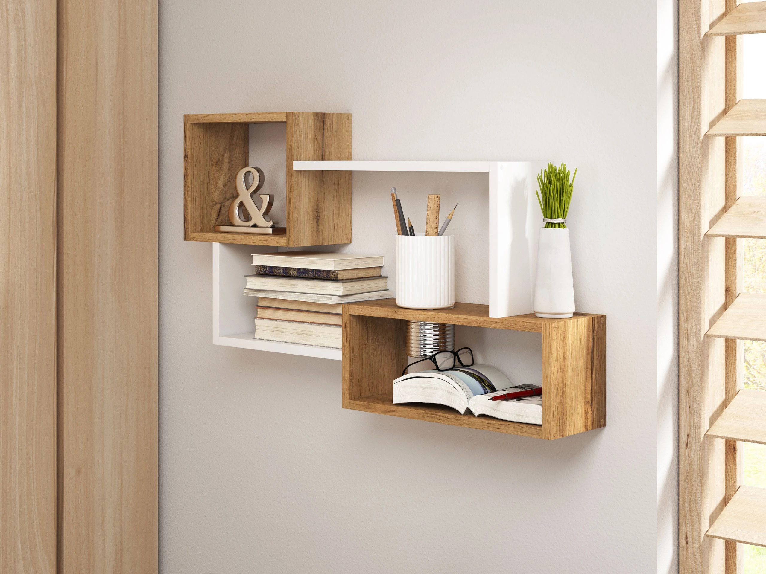 Wall shelf Lexicon II (Wotan Oak + White)