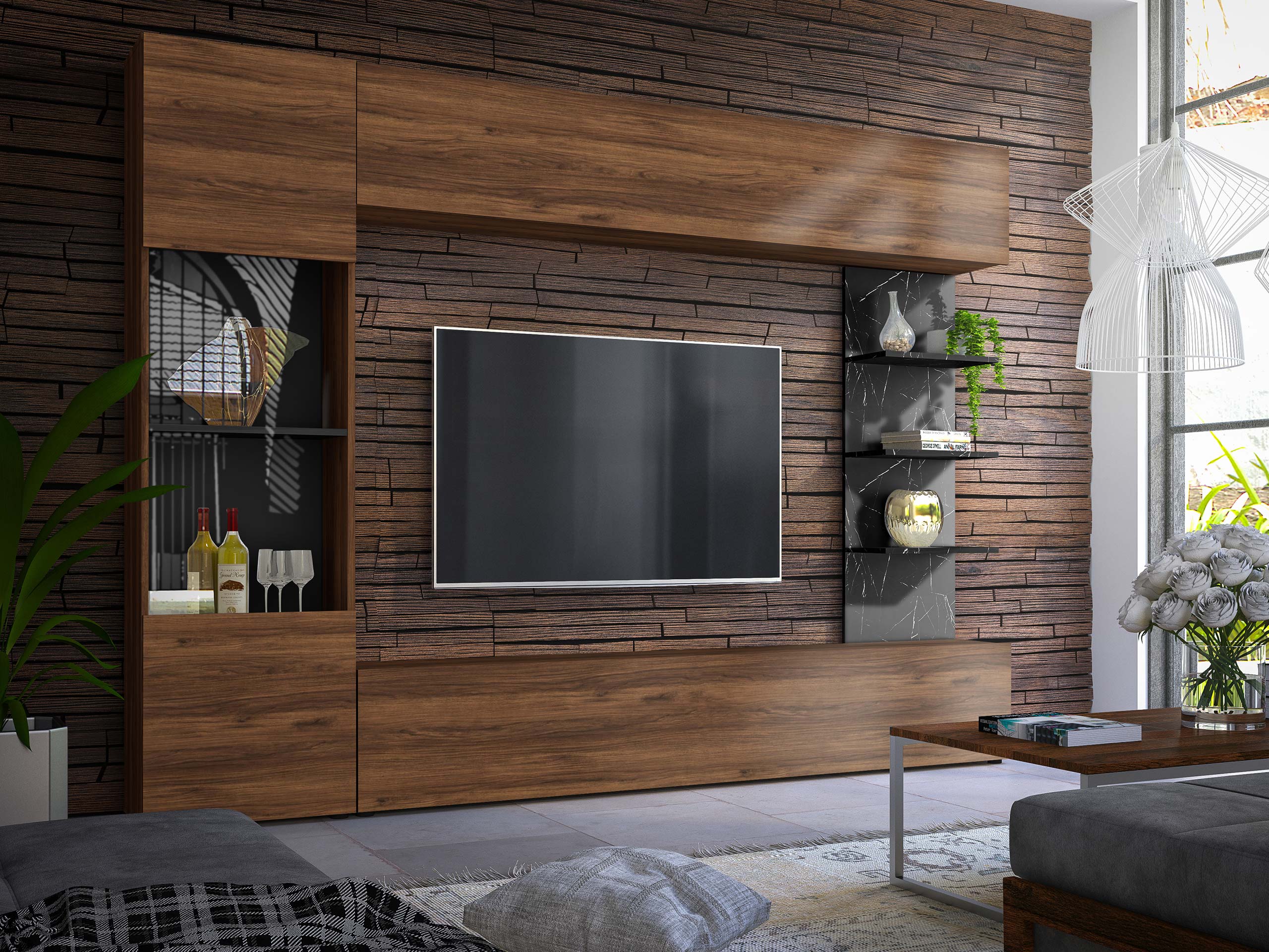 Living room set Comfivo 210 (Walnut + Black marble)