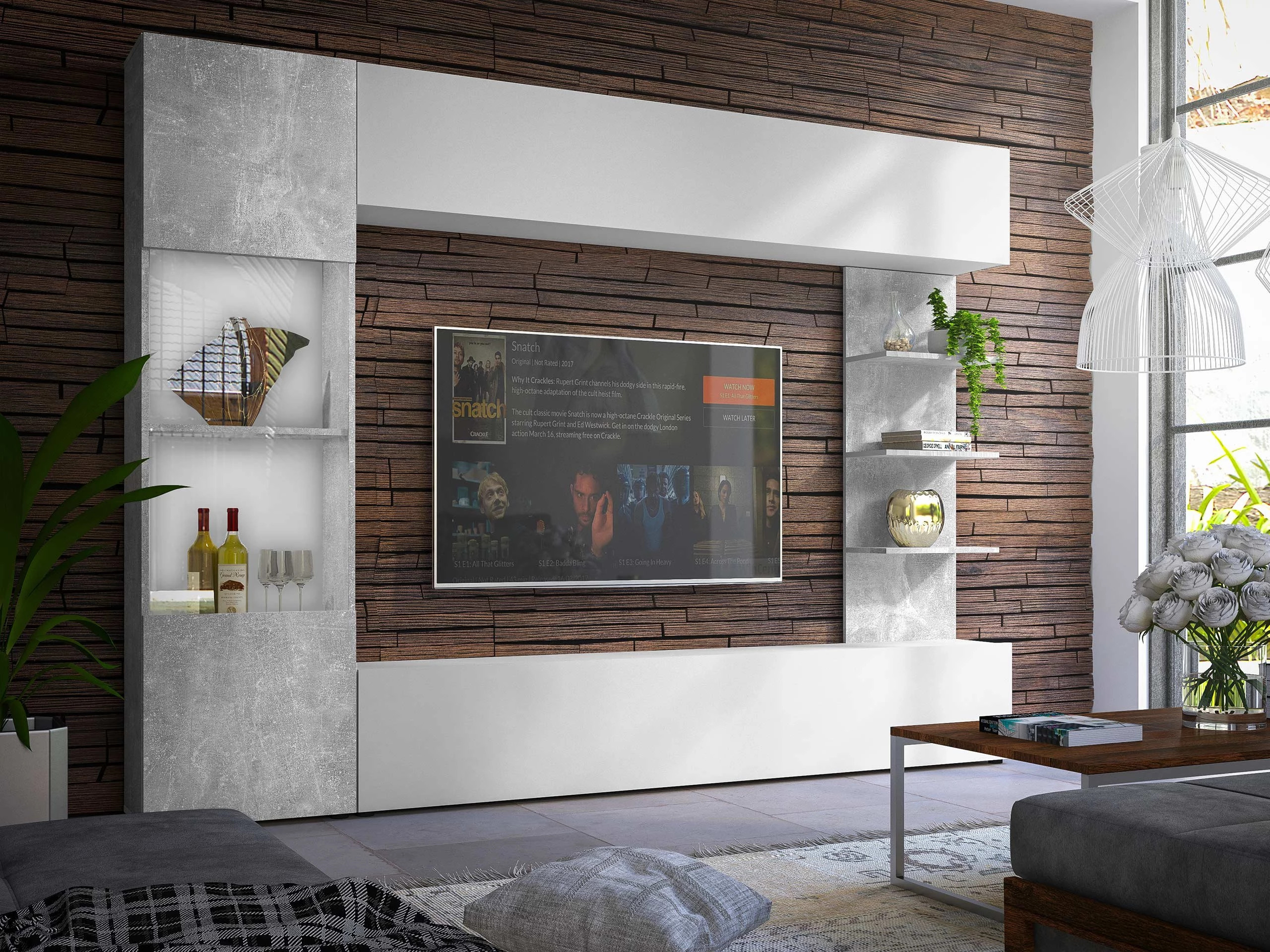 Living room set Comfivo 210 (White + Concrete)