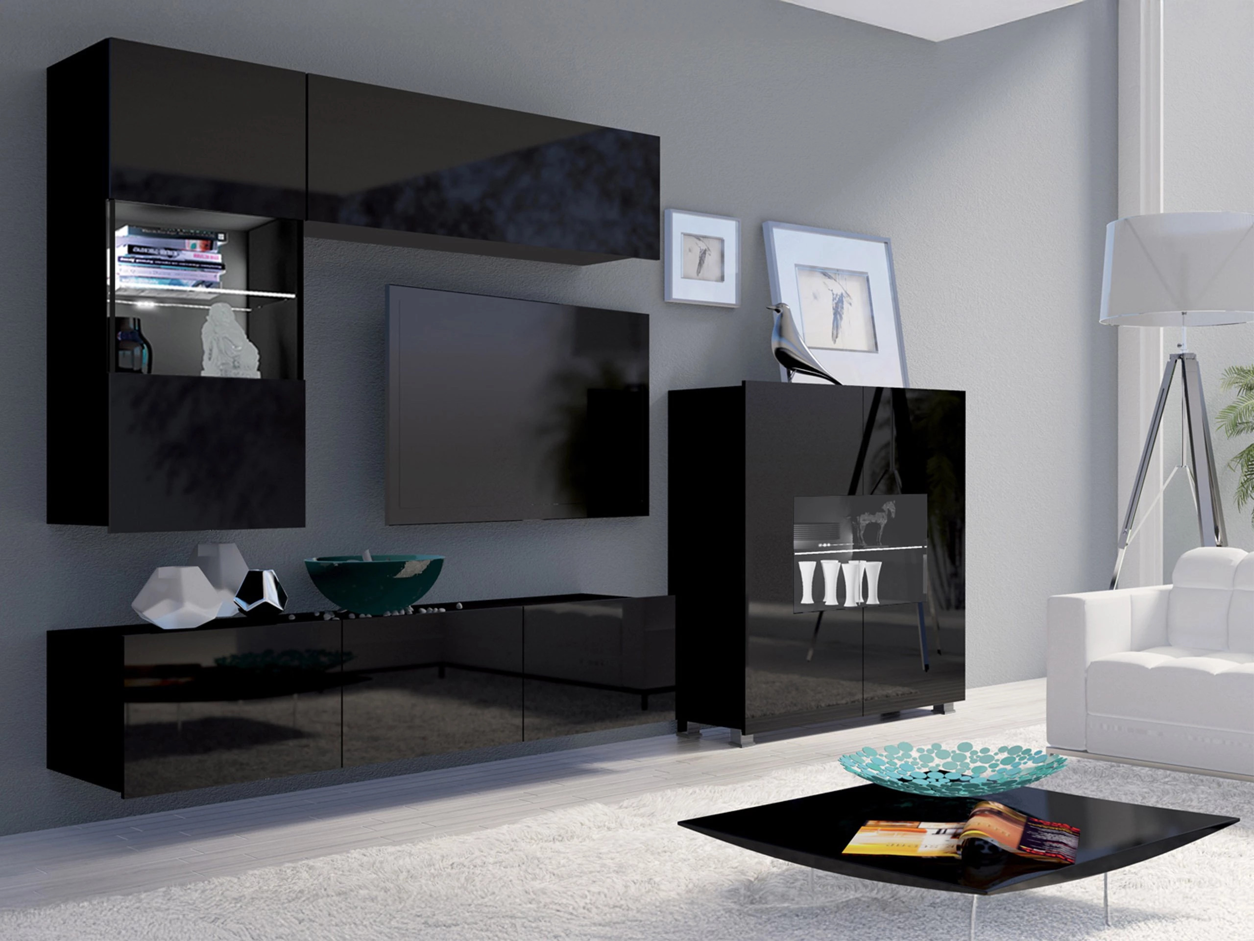 Sideboard Remus (Black + Glossy black)