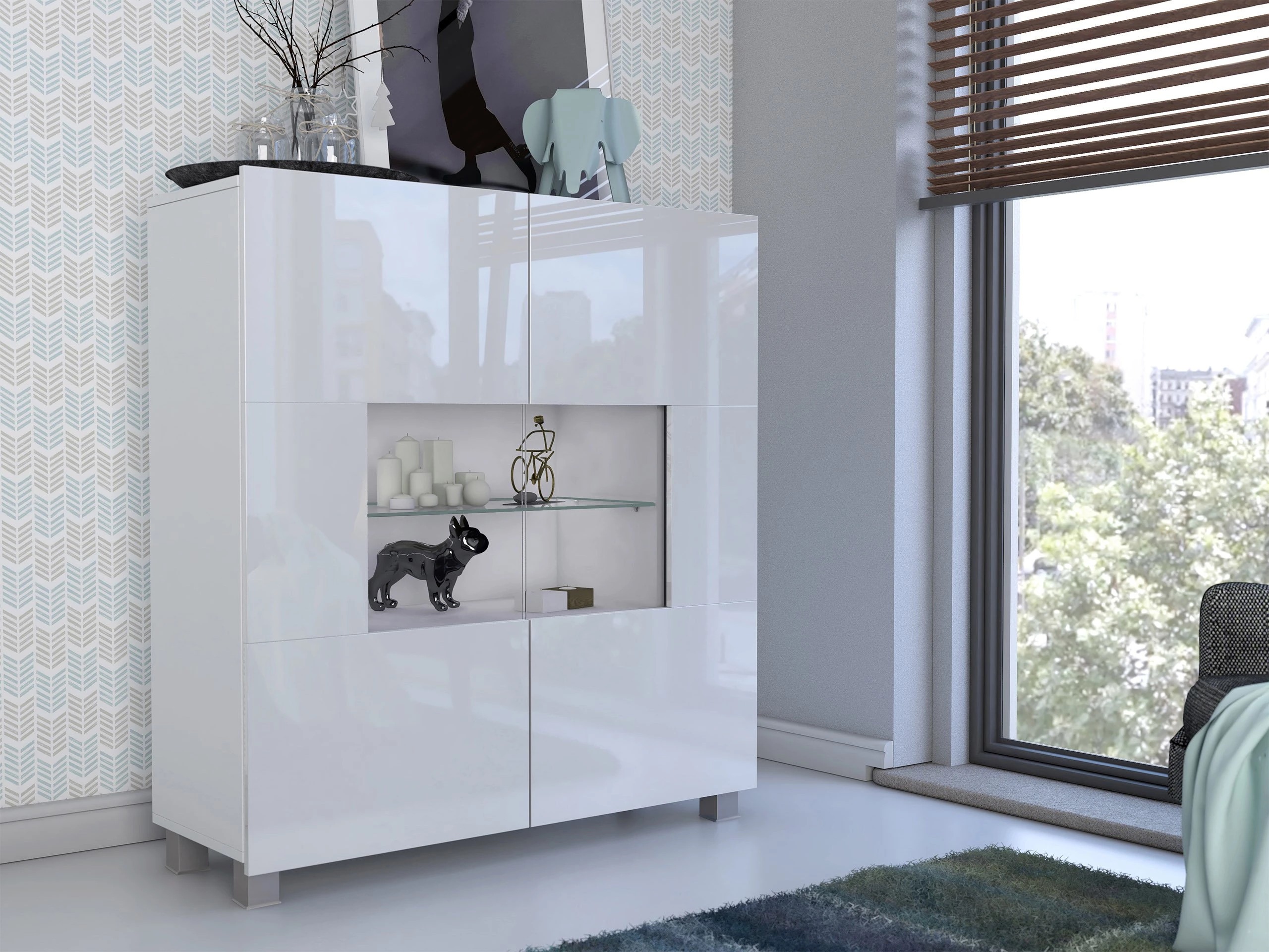 Sideboard Remus (White + Glossy white)
