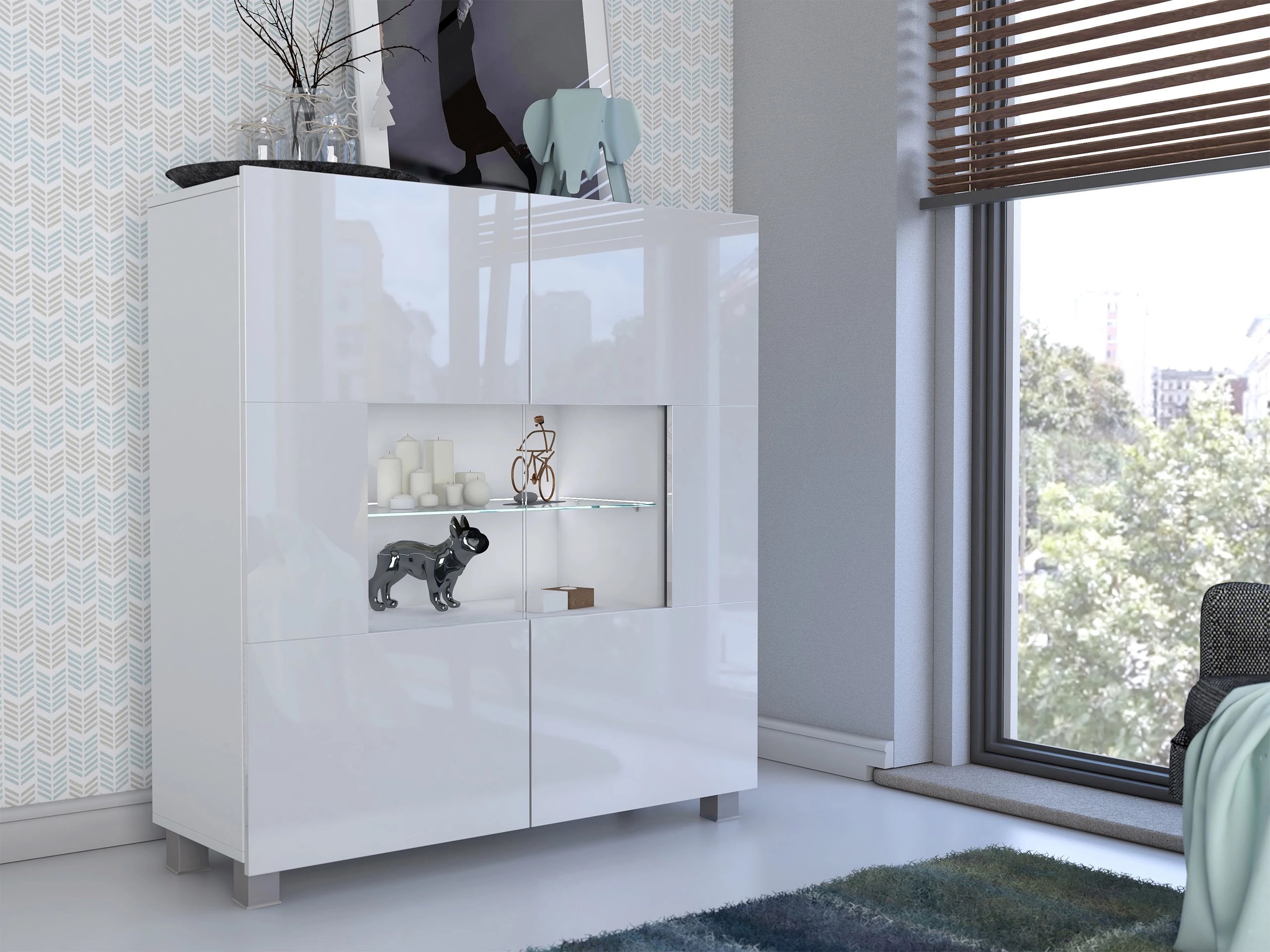 Sideboard Remus (White + Glossy white)