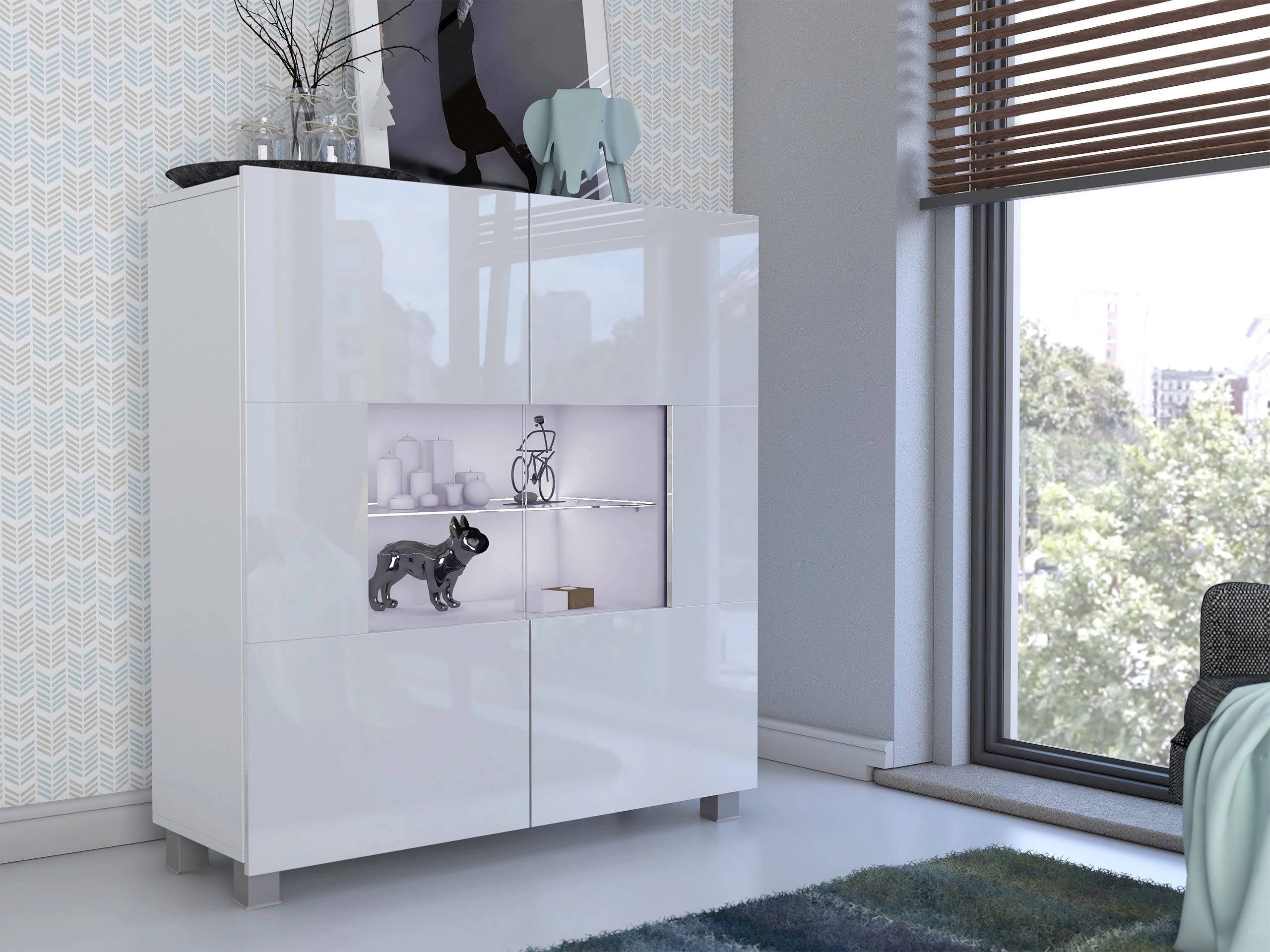 Sideboard Remus (White + Glossy white)