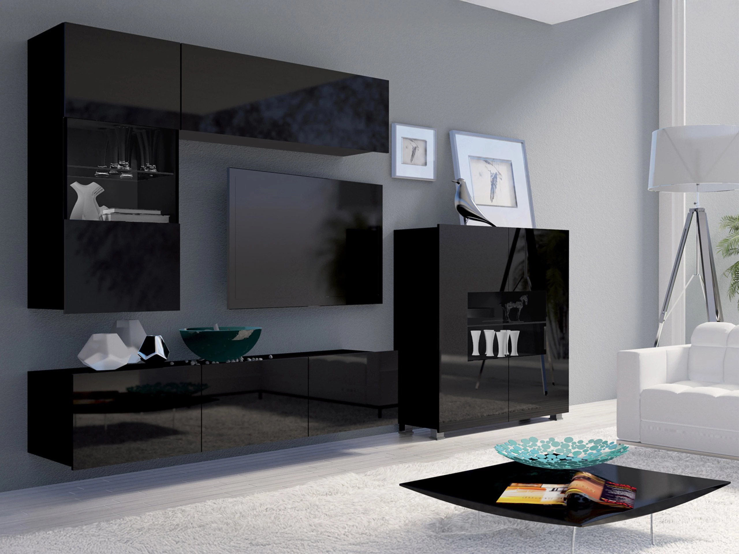 Sideboard Tivdalu 100 (Black + Glossy black)