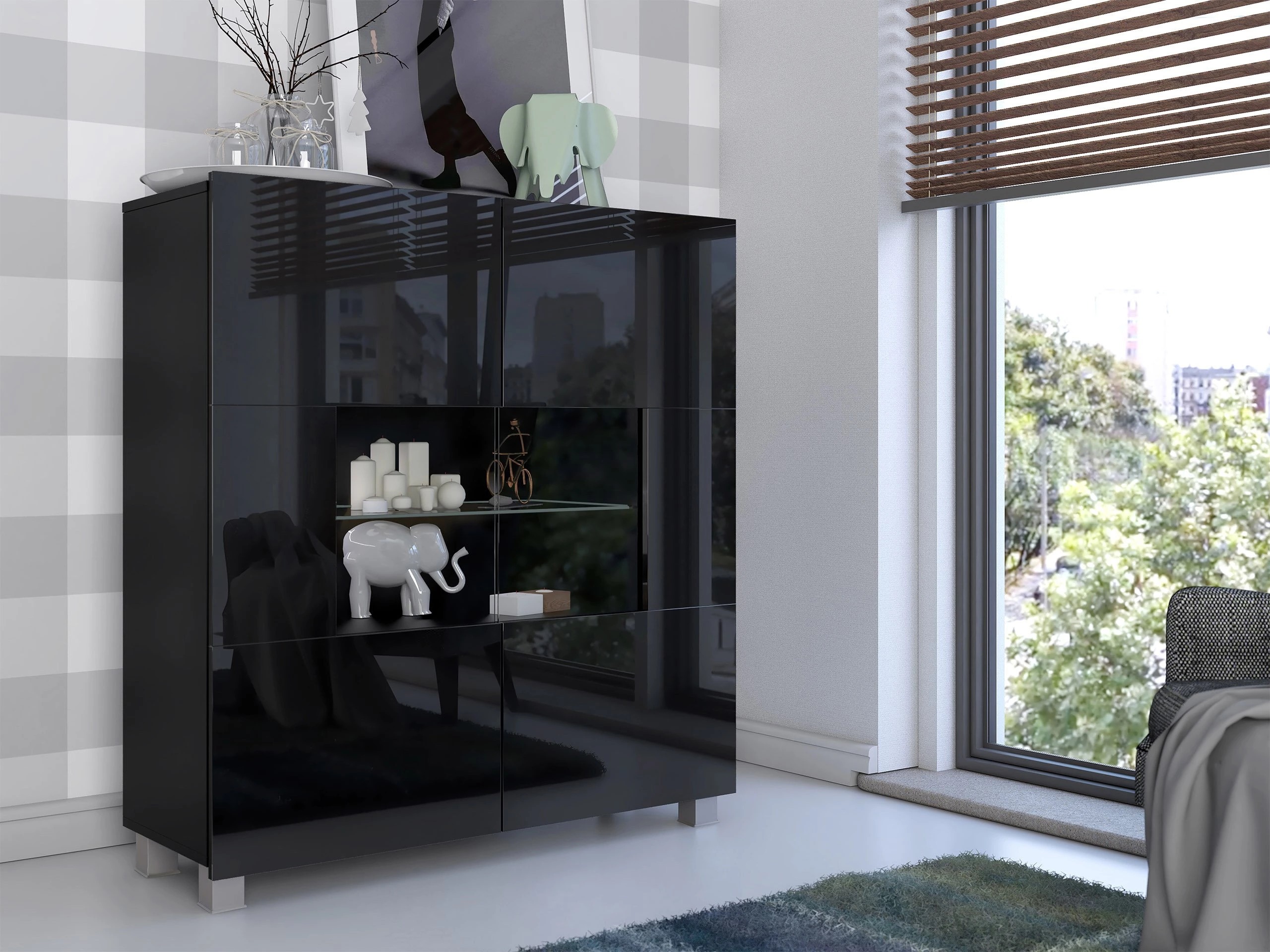 Sideboard Tivdalu 100 (Black + Glossy black)