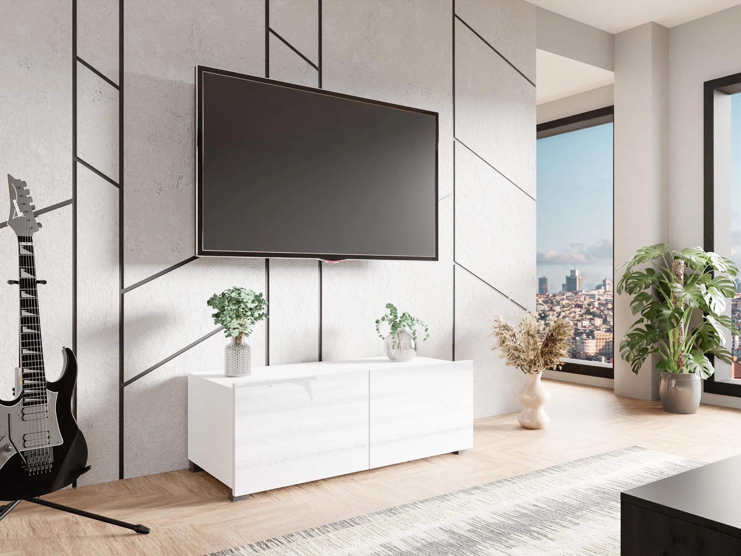 TV stand Remus I (White + Glossy white)