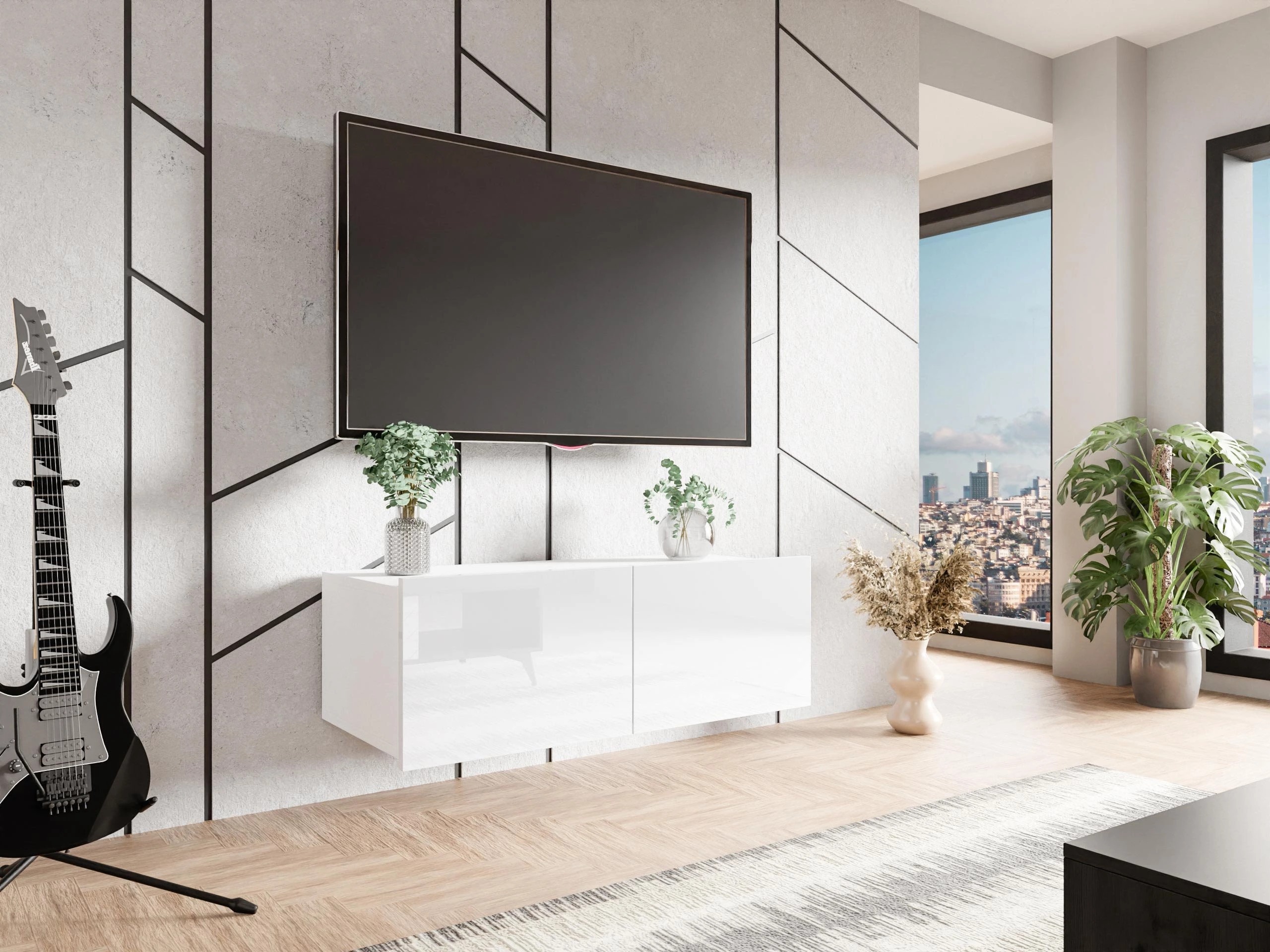 TV stand Remus I (White + Glossy white)