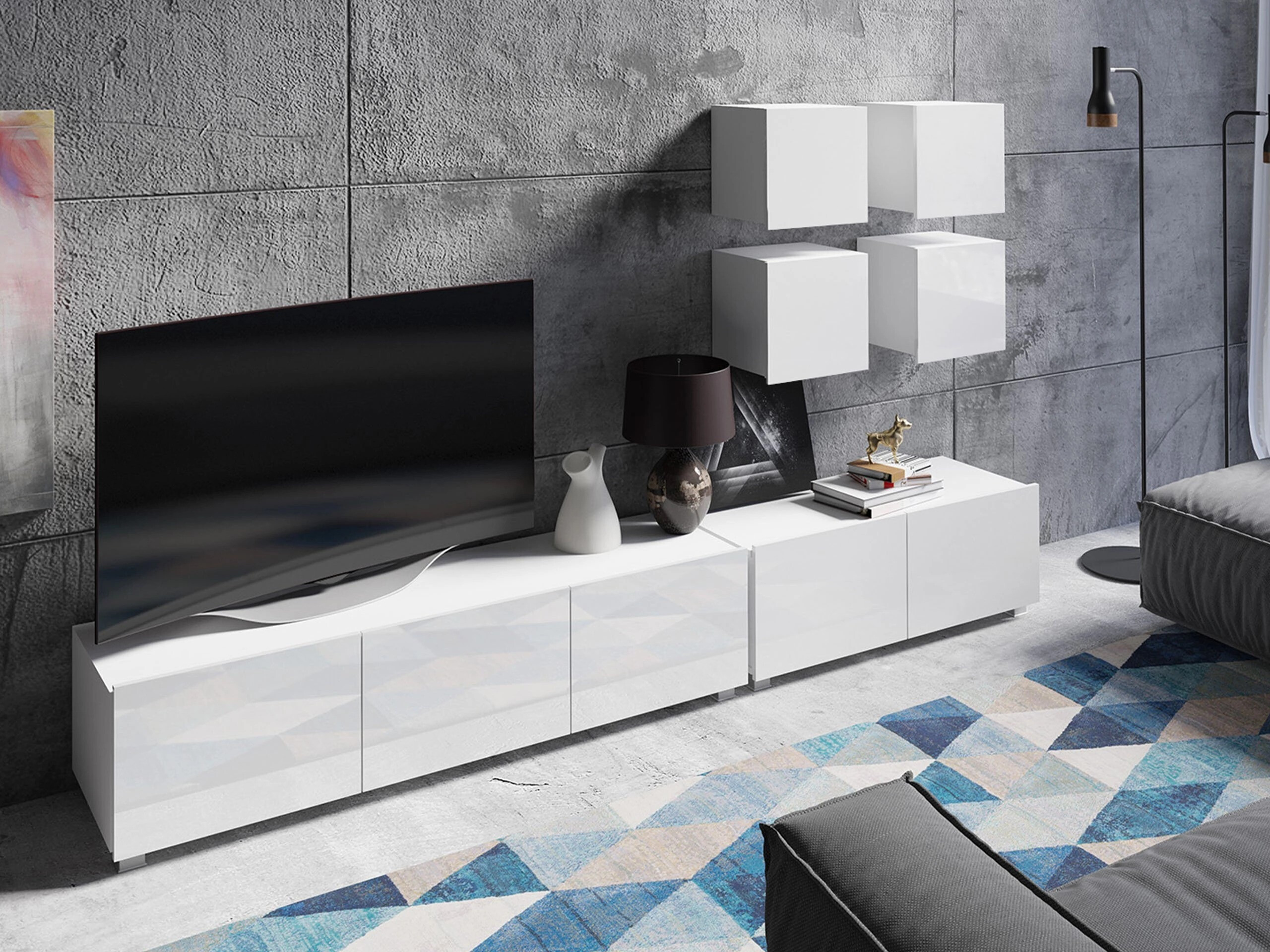 TV stand Remus I (White + Glossy white)