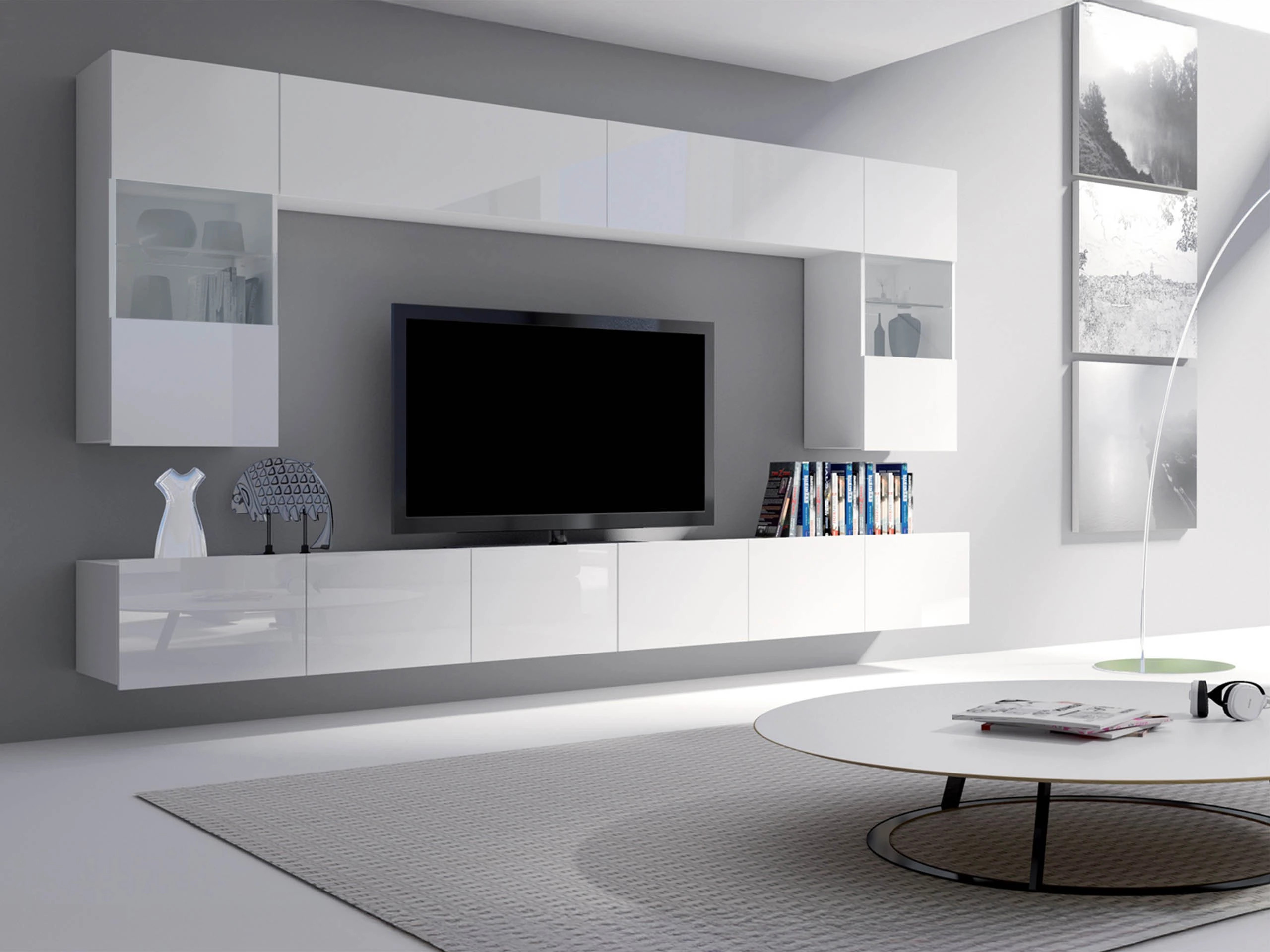 Wall cabinet Remus (White + Glossy white)