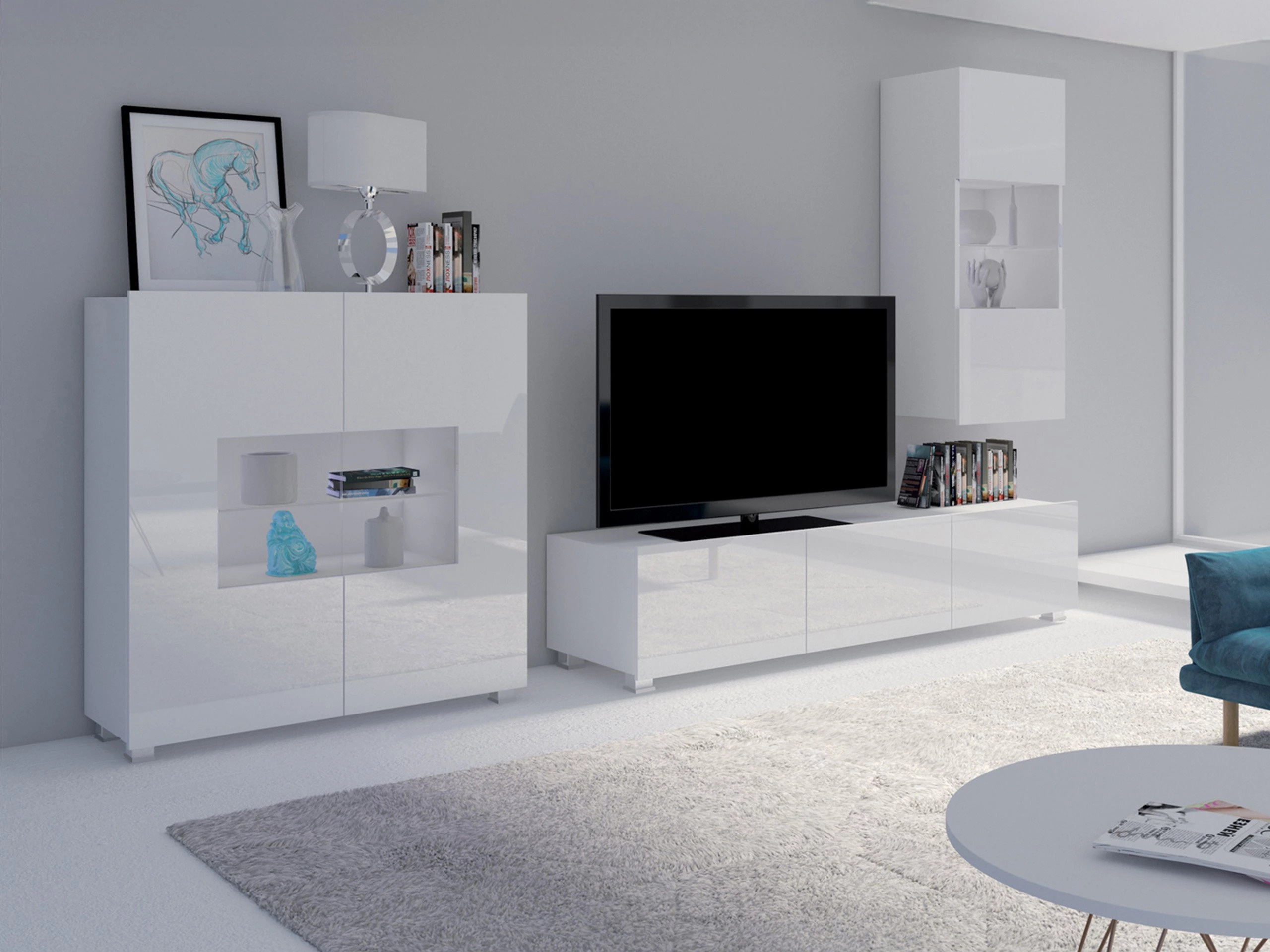 TV stand Remus (White + Glossy white)