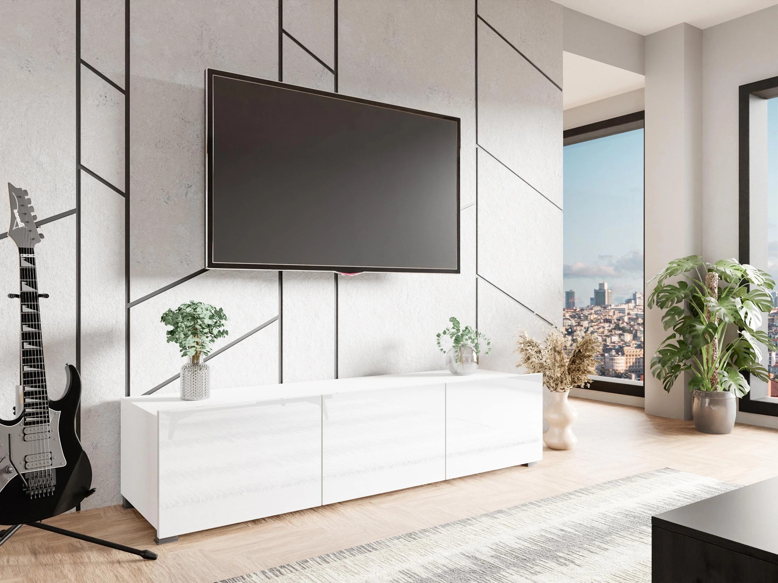 TV stand Remus (White + Glossy white)