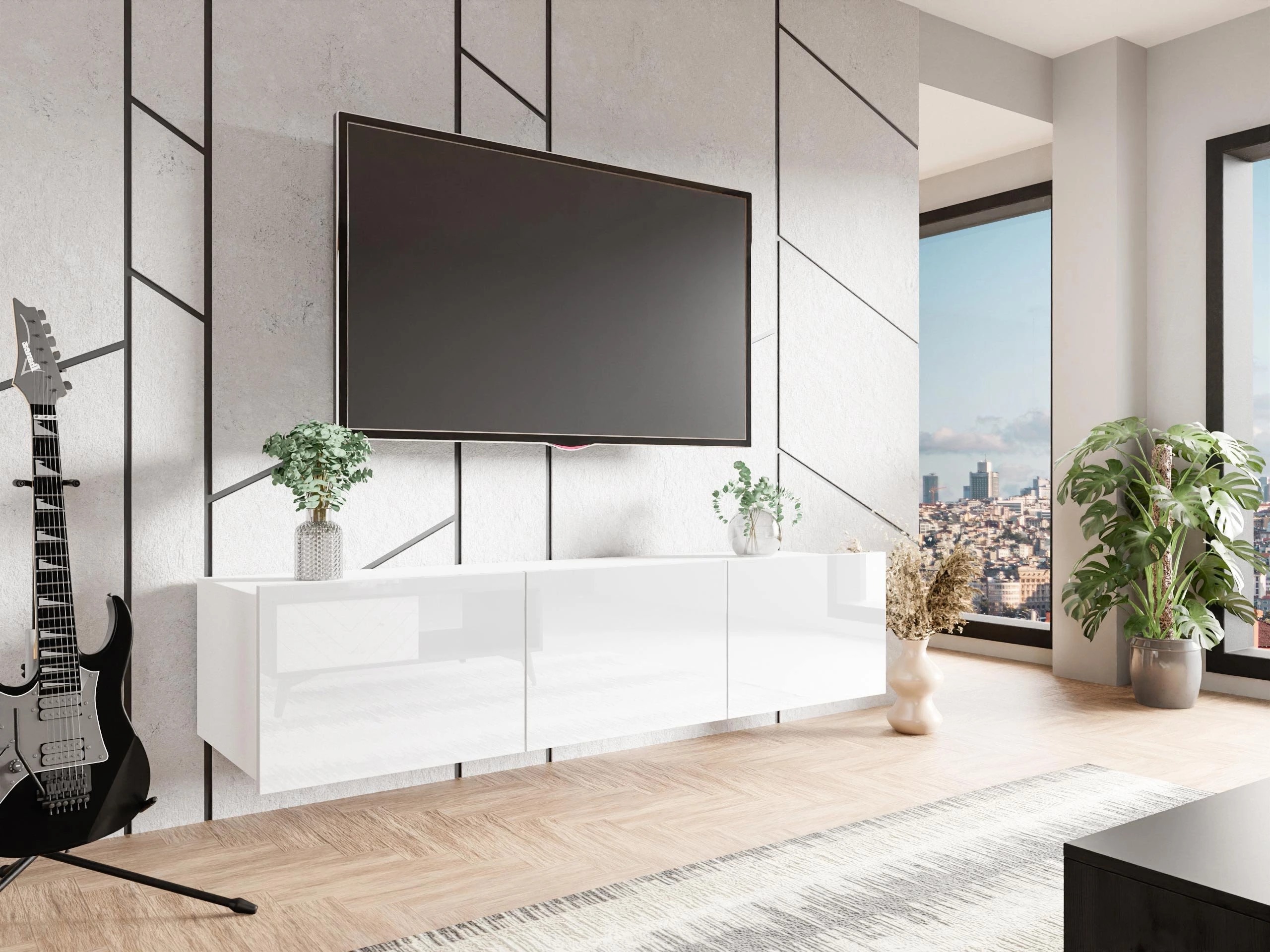 TV stand Remus (White + Glossy white)