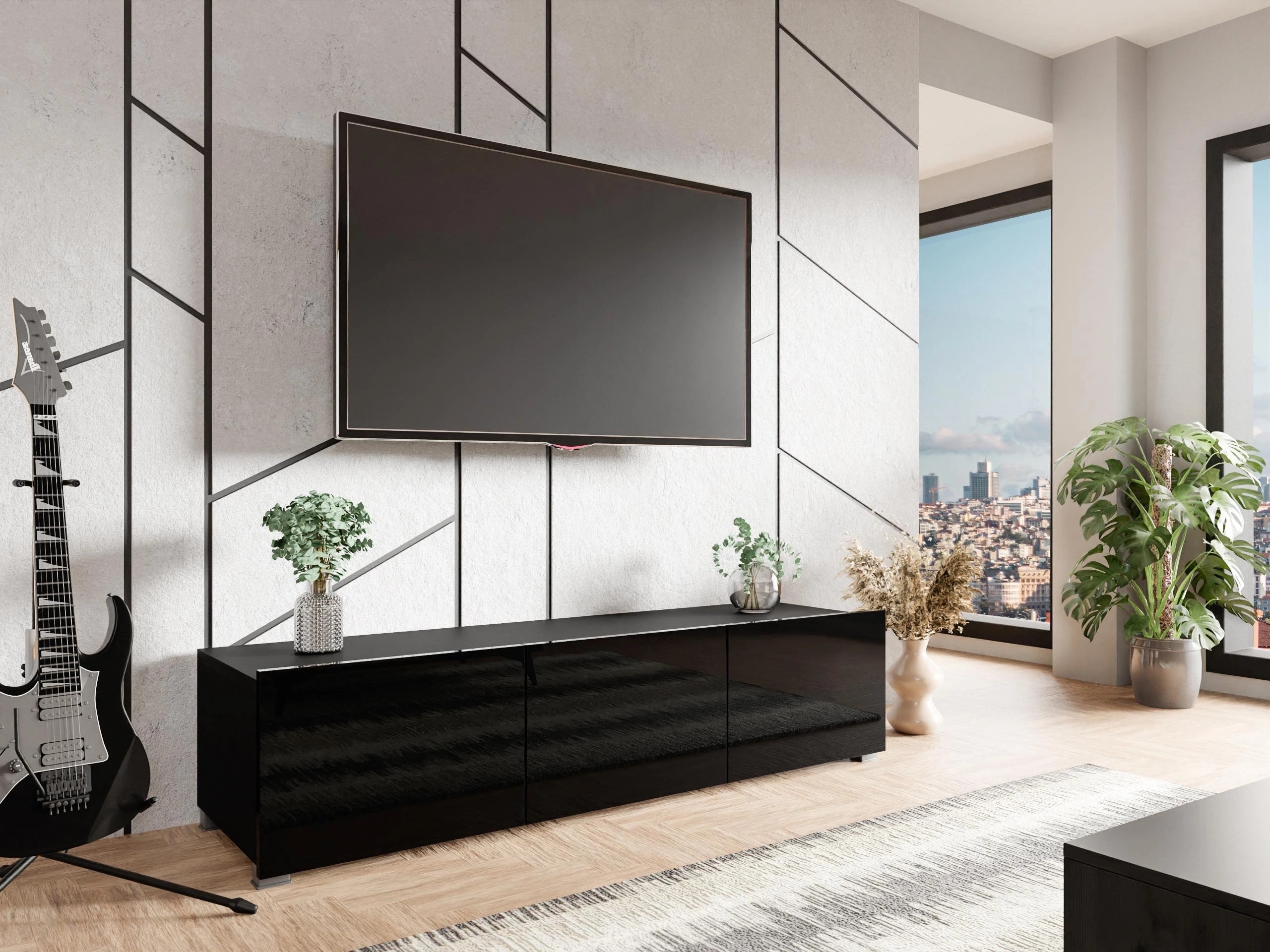 TV stand Tivdalu 103 (Black + Glossy black)