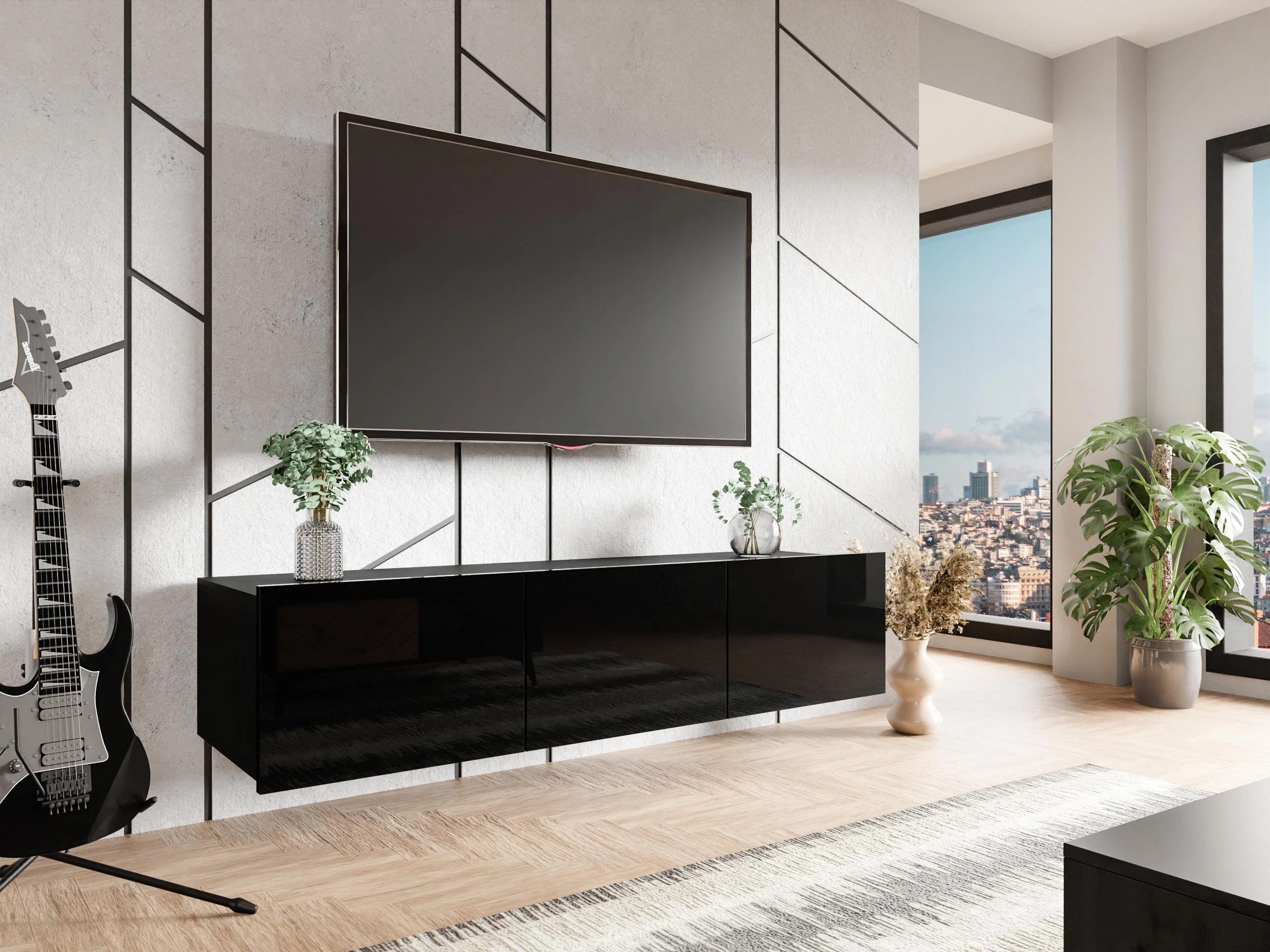 TV stand Tivdalu 103 (Black + Glossy black)