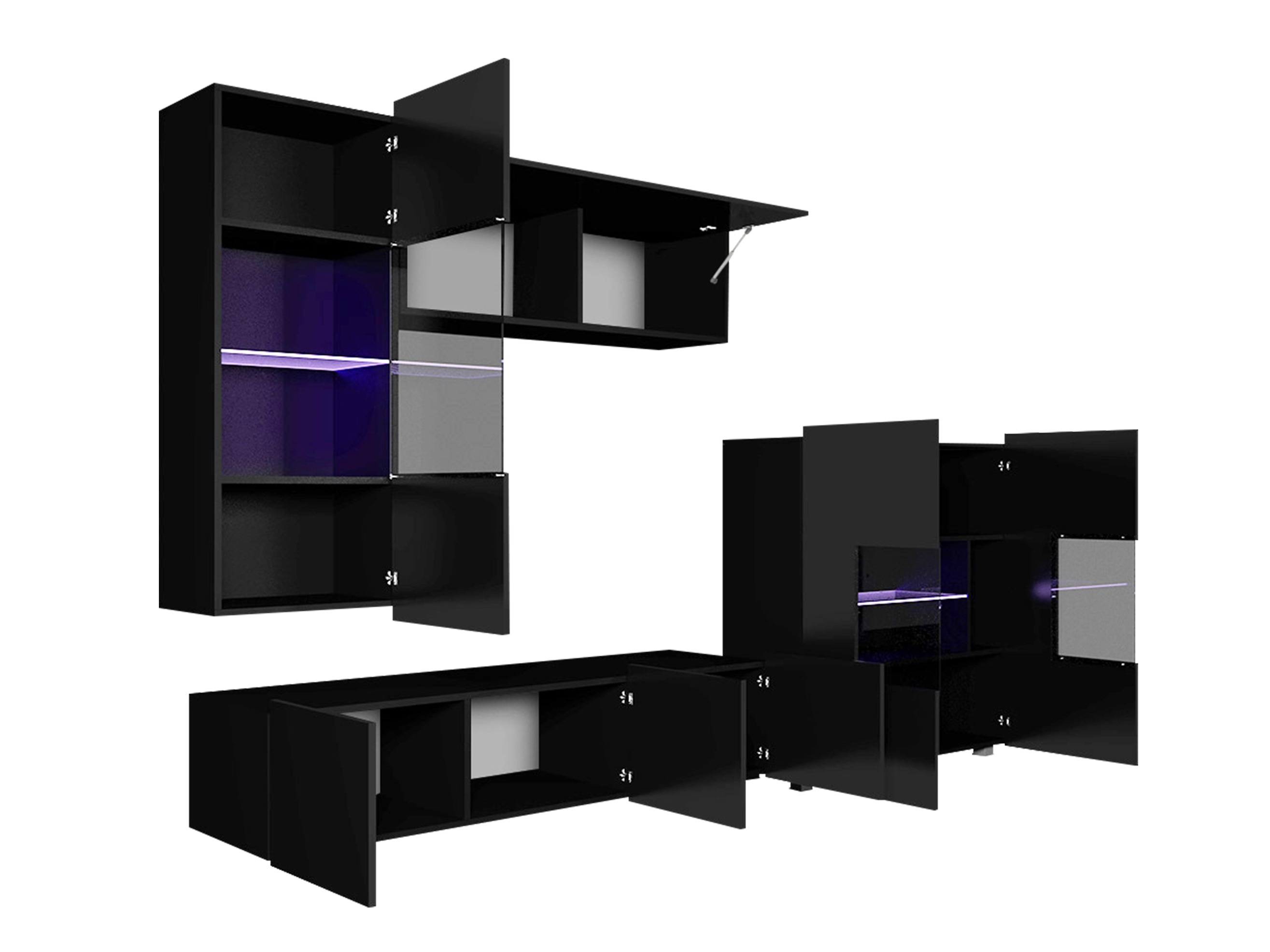 Living room set Remus III (Black + Glossy black + White + Glossy white)