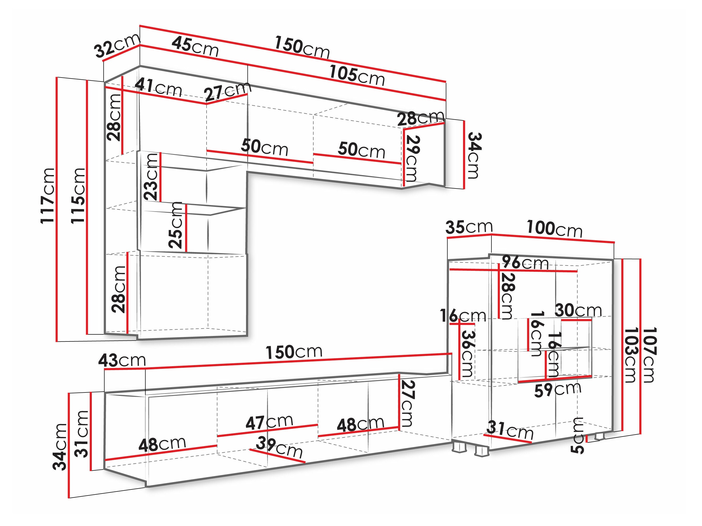 Living room set Remus III (Black + Glossy black)